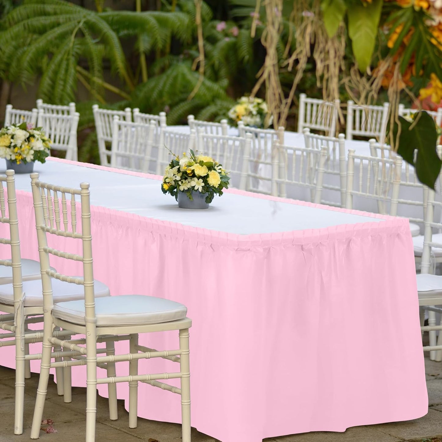 TURSTIN 2 Pieces Pink Plastic Table Skirts 14 x 29 Feet for Rectangle Tables Fitted Tablecloth Disposable Table Cover for Birthday Party, Events, Banquette Baby Shower