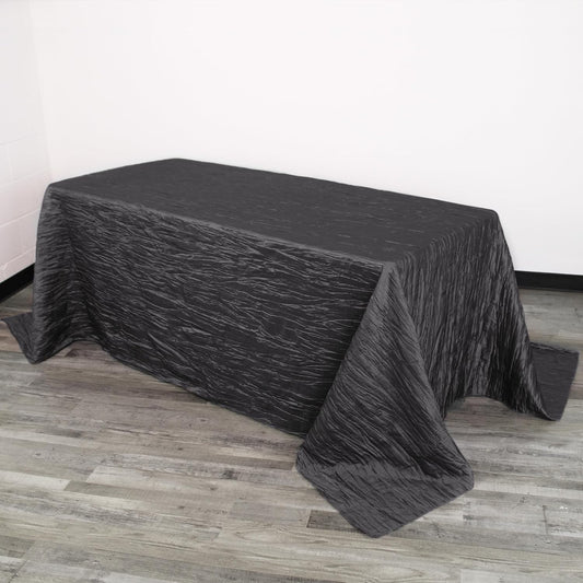 YOUR CHAIR COVERS - 90 x 132 inch Rectangular Crinkle Taffeta Tablecloth - Black, Rectangle Table Linens for 6 ft Rectangular Tables, Wedding Crushed Table Cloth
