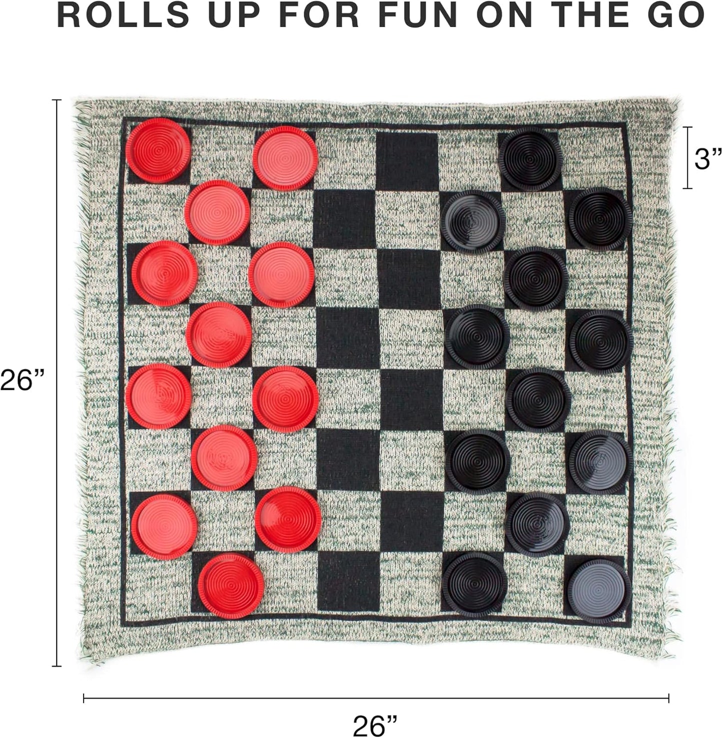 Brybelly Large Checkers Set - Giant Checkers Game for Indoor/Outdoor - Jumbo Classic Board Games for Friends and Family - 3-in-1 Checkers and Mega Tic Tac Toe