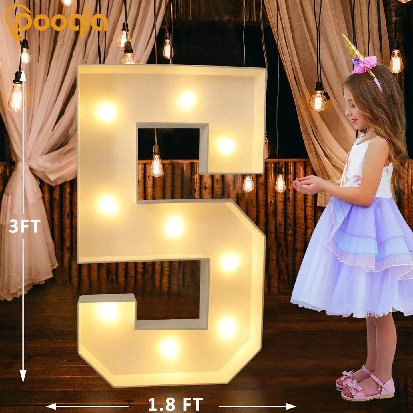 Pooqla 3FT Marquee Light Up Numbers for 5th Birthday Decorations, Light Up Marquee Number 5 Birthday Gift for Girls Boys, Anniversary Wedding Party Decor, Large Lighted Number 5