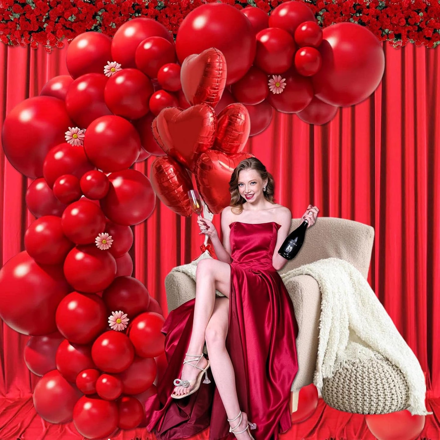 10ft x 10ft Red Backdrop Curtains for Parties, Fabric Satin Background Curtain with Rod Pockets for Weddings, Birthday, Baby Shower, Photography, Graduation Party Backdrop Drapes, 2 Panels