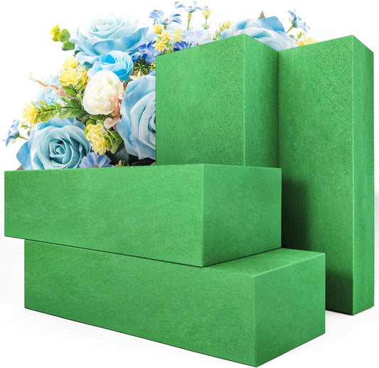 Max Shape Pack of 4 Large Size Floral Foam Blocks for Fresh and Artificial Flowers (9” L x 4” W), Wet Florist Foam Blocks for Wedding Holiday Decorations (4 Pack)