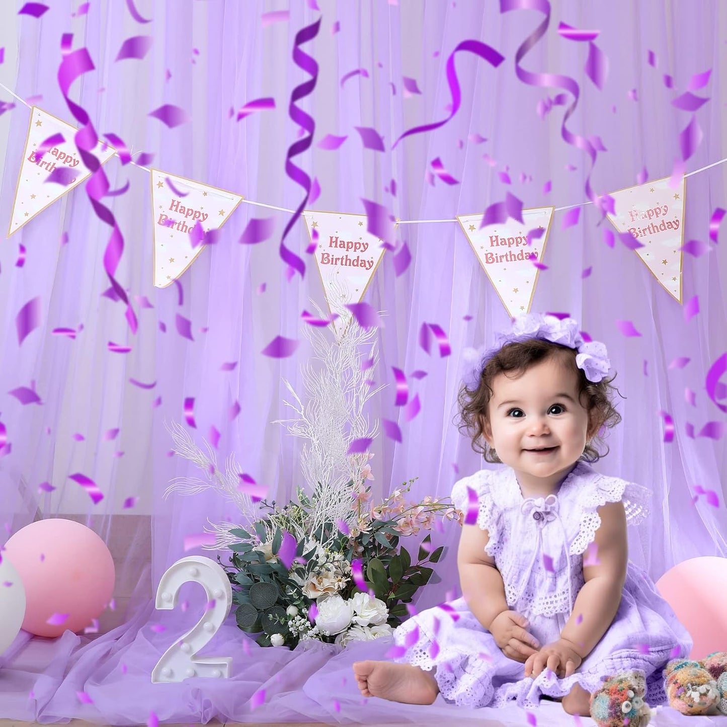 Lavender Tulle Backdrop Curtains for Parties Baby Shower Birthday Wedding 10ft X 8ft Sheer Backdrop Curtains for Butterfly Elephant Memaid Photoshoot Decorations