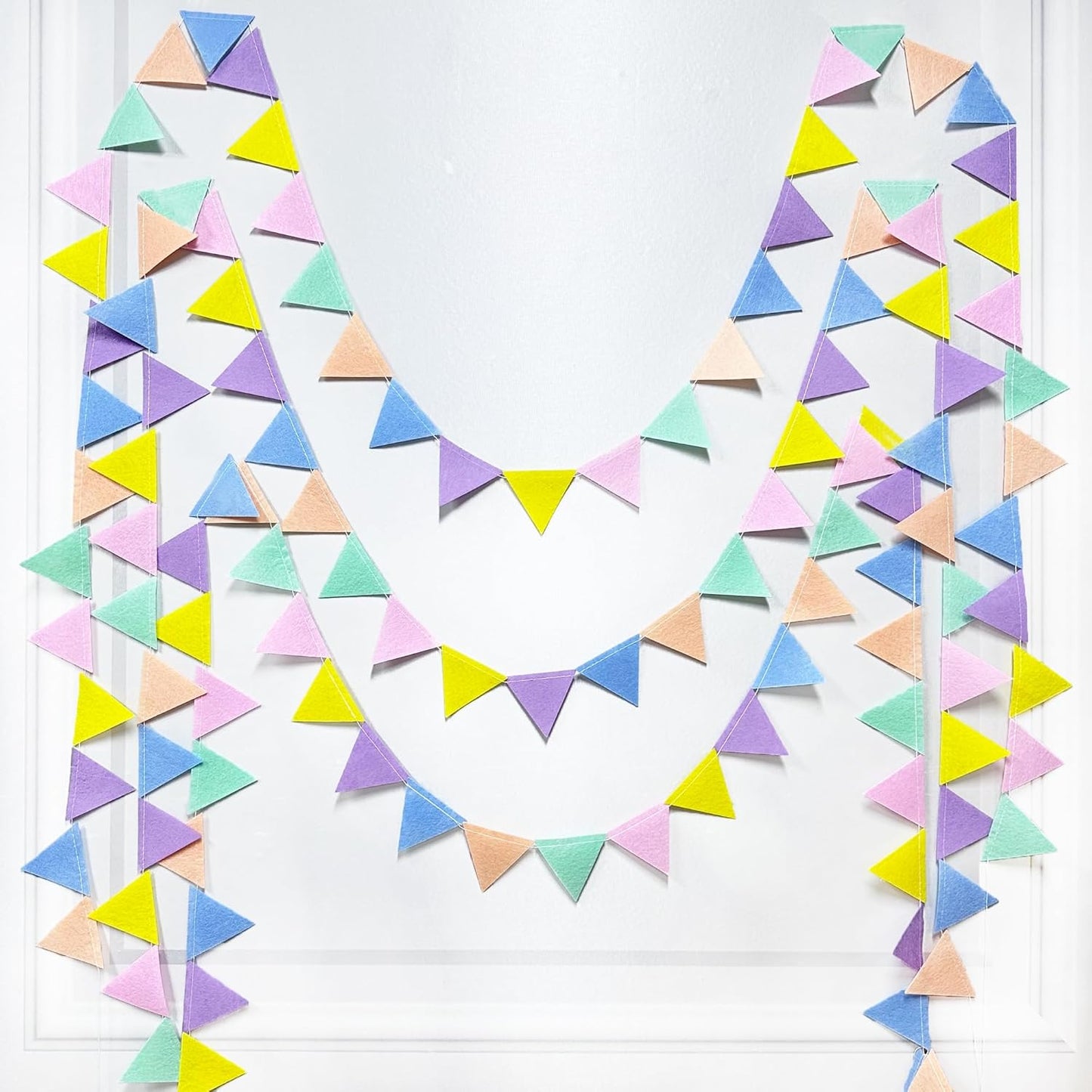 pinkblume Pastel Party Decoration Macaron Felt Hanging Triangle Mini Bunting Pennant Banner Flag for Pastel Colorful Birthday Wedding Baby Shower Engagement Spring Easter Party Classroom Nursery Decor