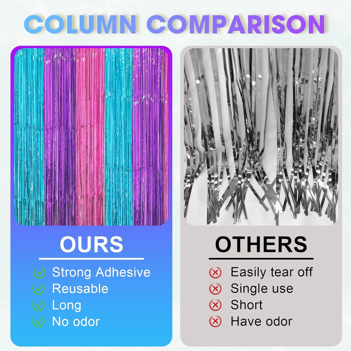 2 Pack Blue Purple Pink Foil Fringe Backdrop Curtains, Tinsel Streamers Party Decorations, Fringe Backdrop, Door Shimmer for Mermaid or Birthday Party