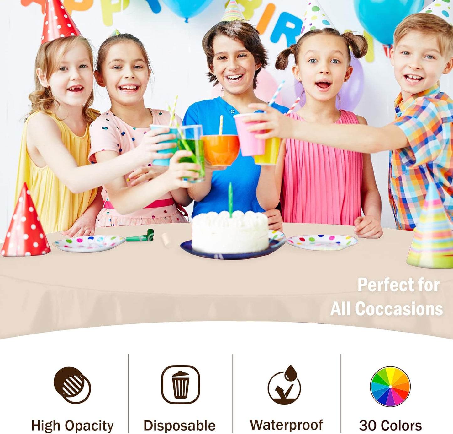 Party Solids 12-Pack Premium Plastic 84-Inch Round Tablecloth, Ivory