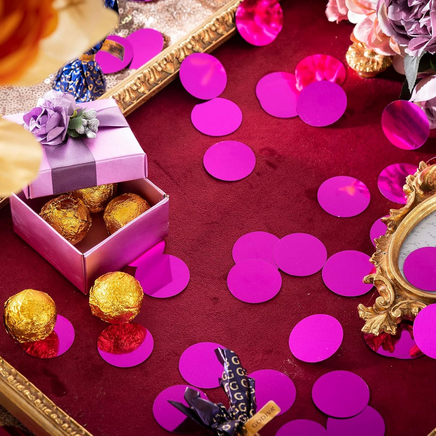 Hot Pink Table Confetti Party Decorations Metallic Circle Dot Confetti, 1.2 Inch, 300pcs