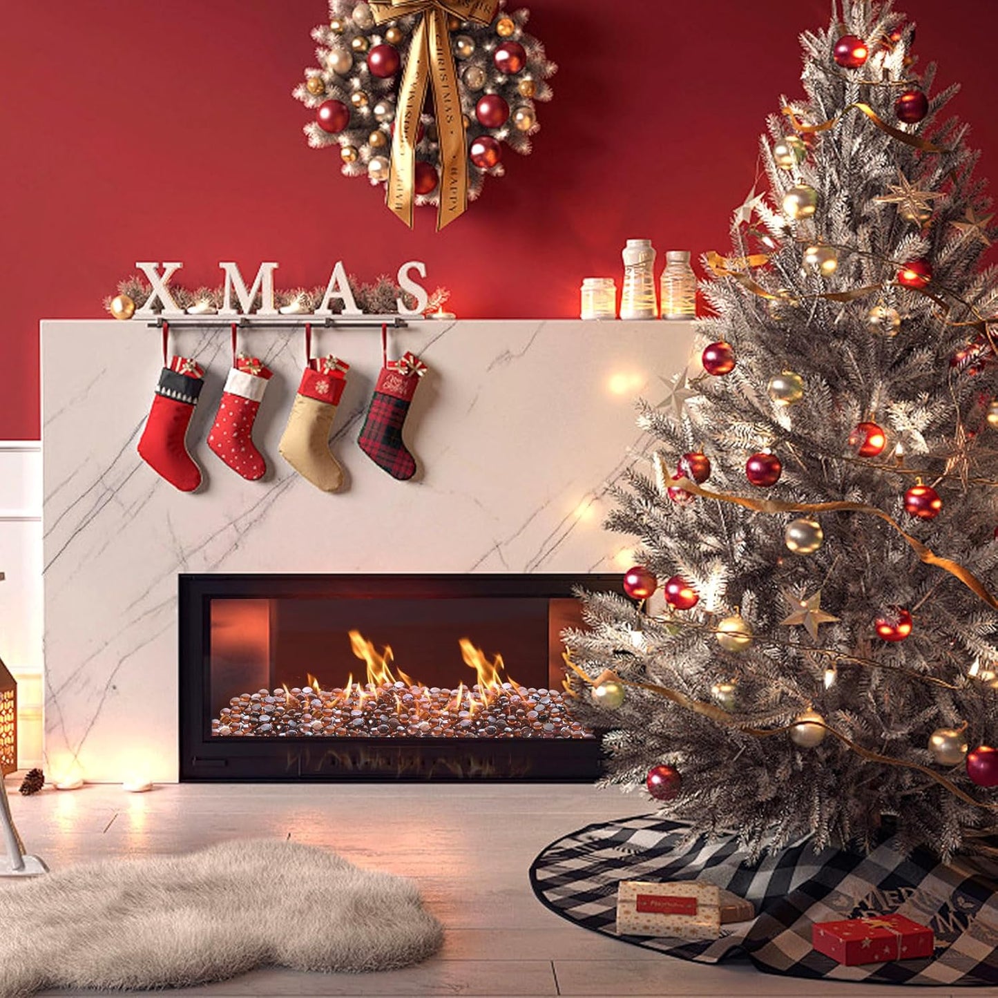 20 Pounds Firepit Glass, 3/4 Inch Glass Beads, Rocks for Fire Pit Table, Fireplace and Fire Bowl, Round FirePit Beads, Amber