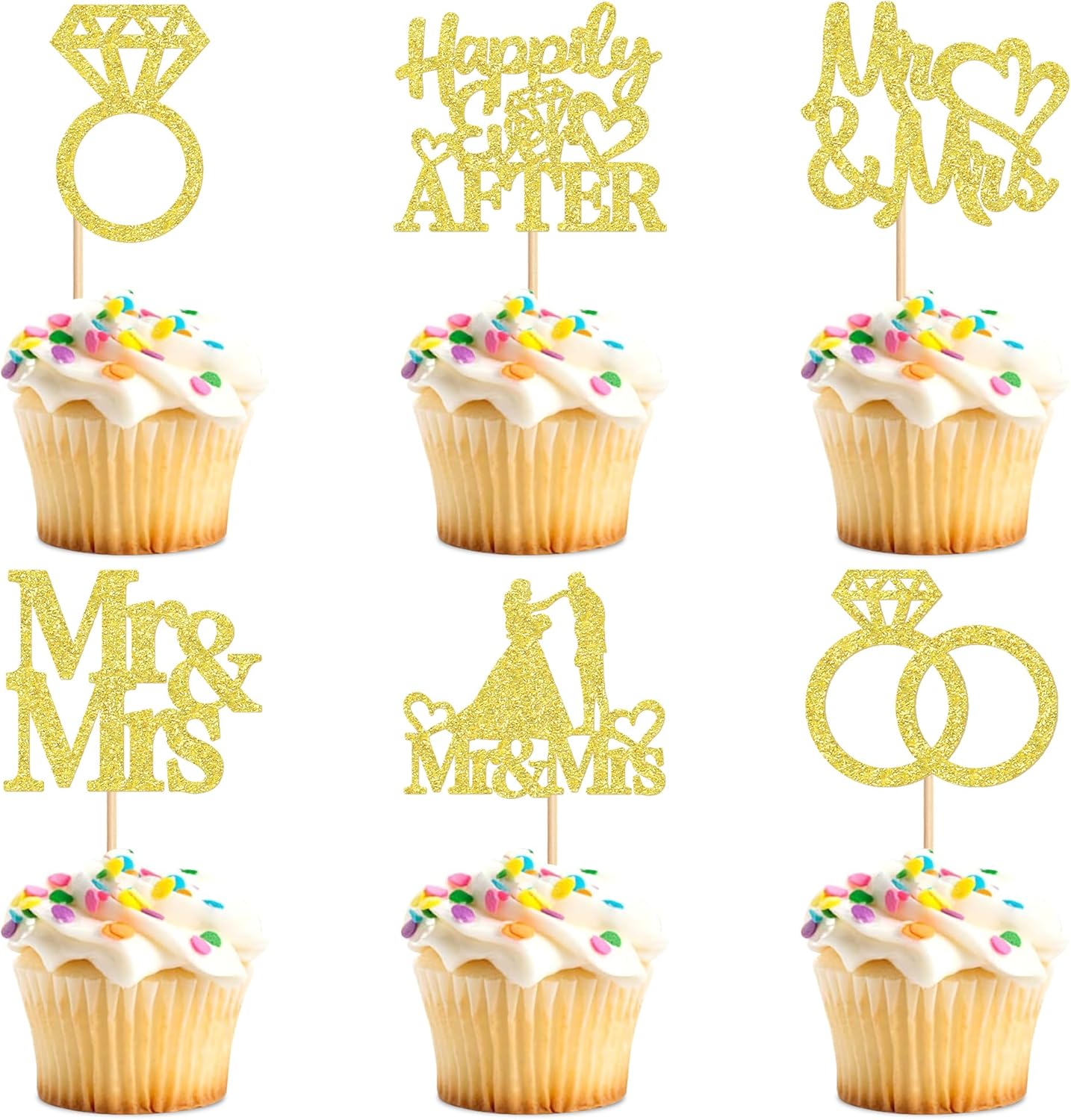 24 PCS Mr & Mrs Cupcake Toppers Wedding Engagement Party Picks Bridal Shower Anniversary Party Cake Decorations Supplies