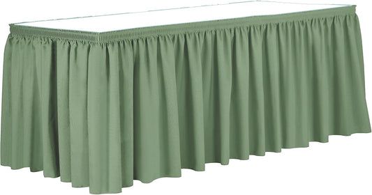 Ultimate Textile Pleat Polyester Fabric Table Skirt - Machine Washable Flame Resistant with Clips for Events, Weddings & Trade Shows, Cut & Sewn in Paterson, NJ - Sage, 14' Shirred Pleat