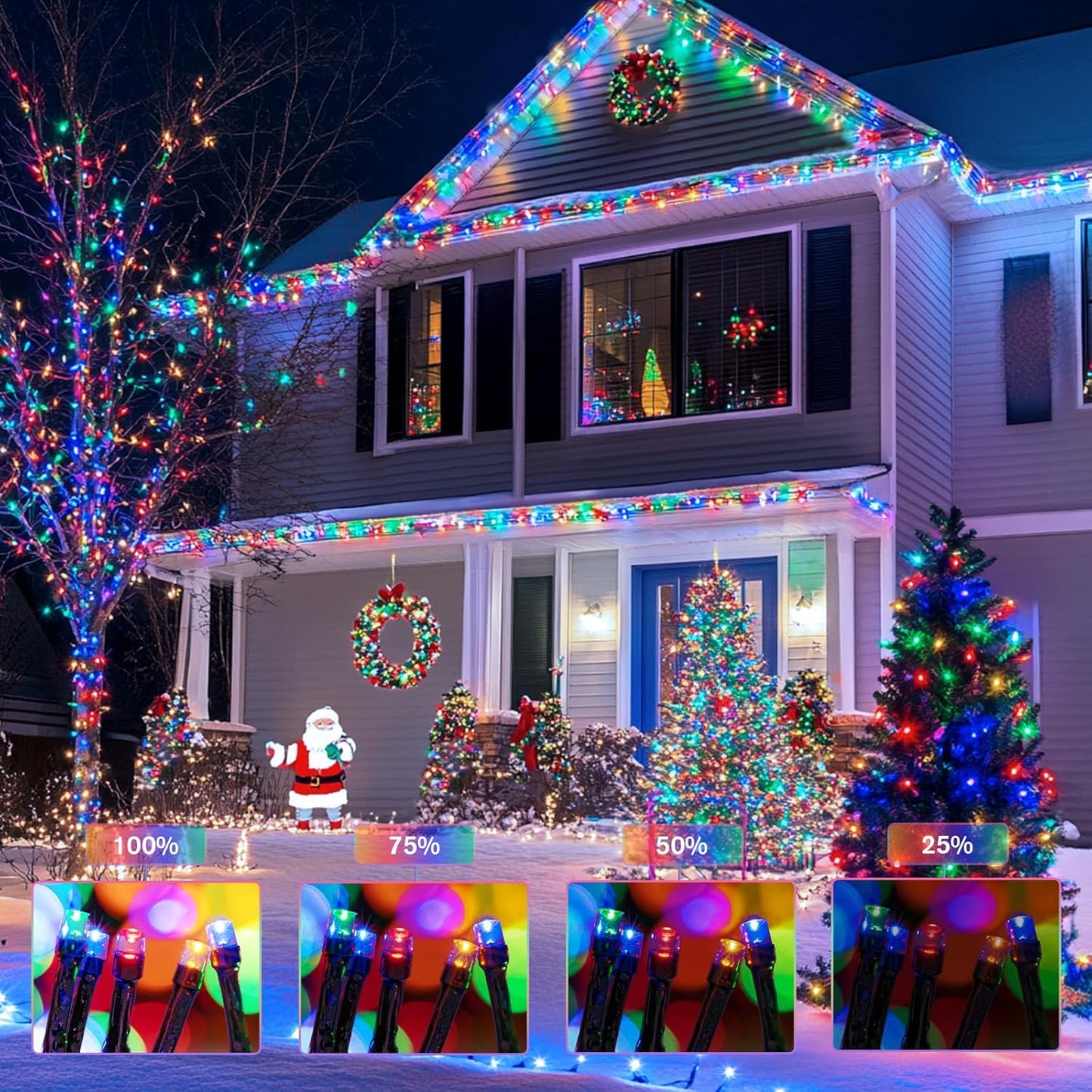 JMEXSUSS 2 Pack White & Multicolor Solar Christmas Lights Outdoor, Each 100 LED 33ft Solar Color Changing Lights Outdoor Waterproof for Christmas Tree Yard Decorations