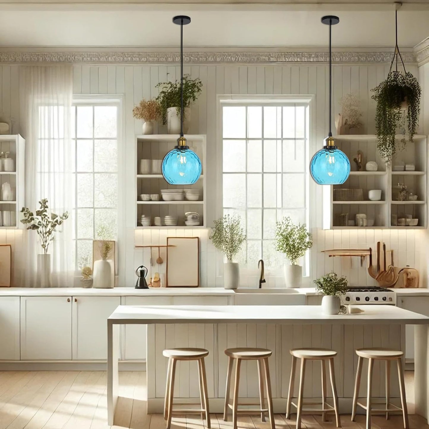 Pendant Light Shade Industrial Hanging Lights Fixtures Ceiling Outdoor Pendant Lighting for Kitchen Island Dining Room Unique Lamp in Kitchen Farmhouse Bedroom (Blue, 7.8 Inches)