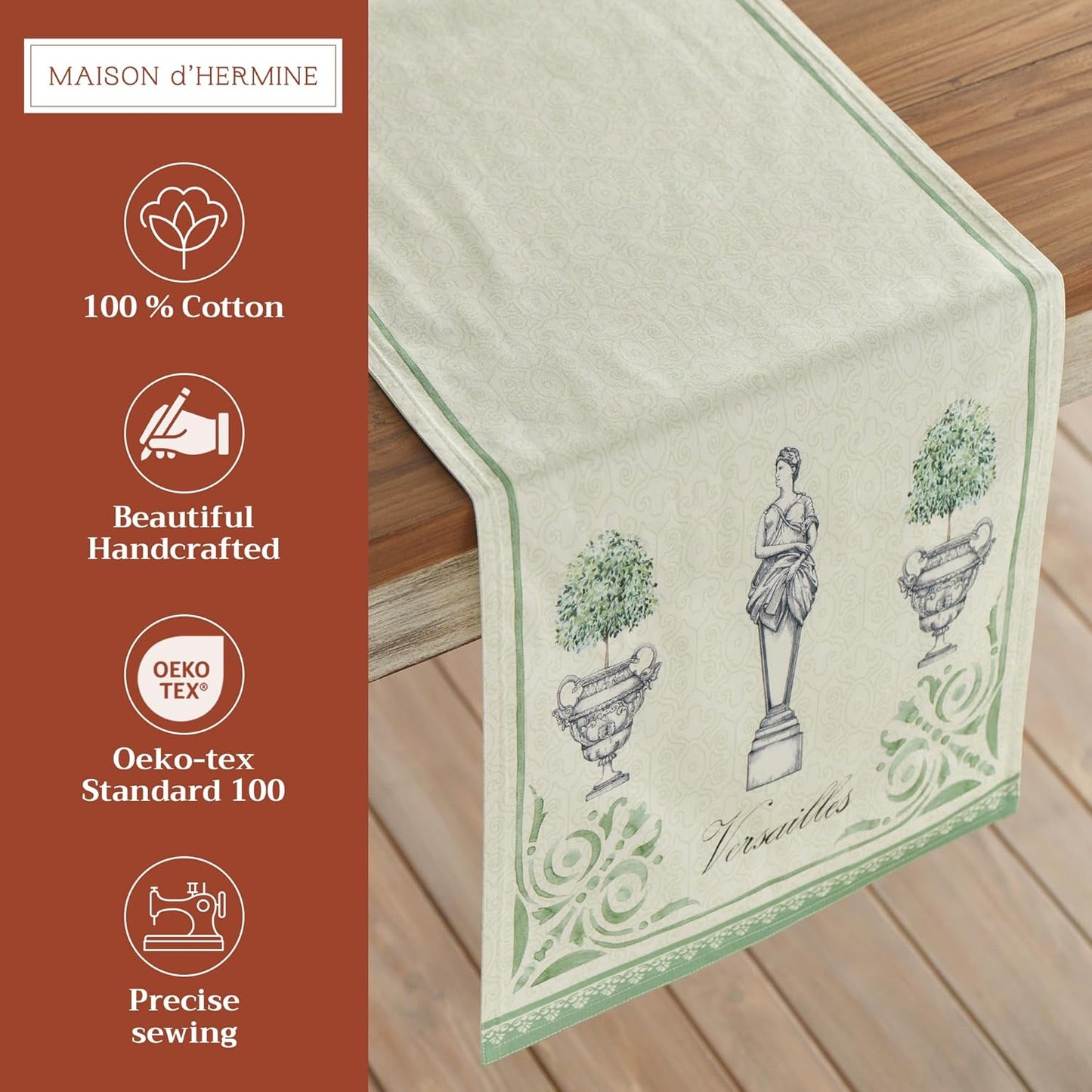 Maison d' Hermine Table Runner 100% Cotton Double Layer Table Runners 72 inches Long Decorative for Home Kitchen Dining Party Wedding Bridal Shower Spring Summer (Jardin Du Roy, 14.50" x 72")