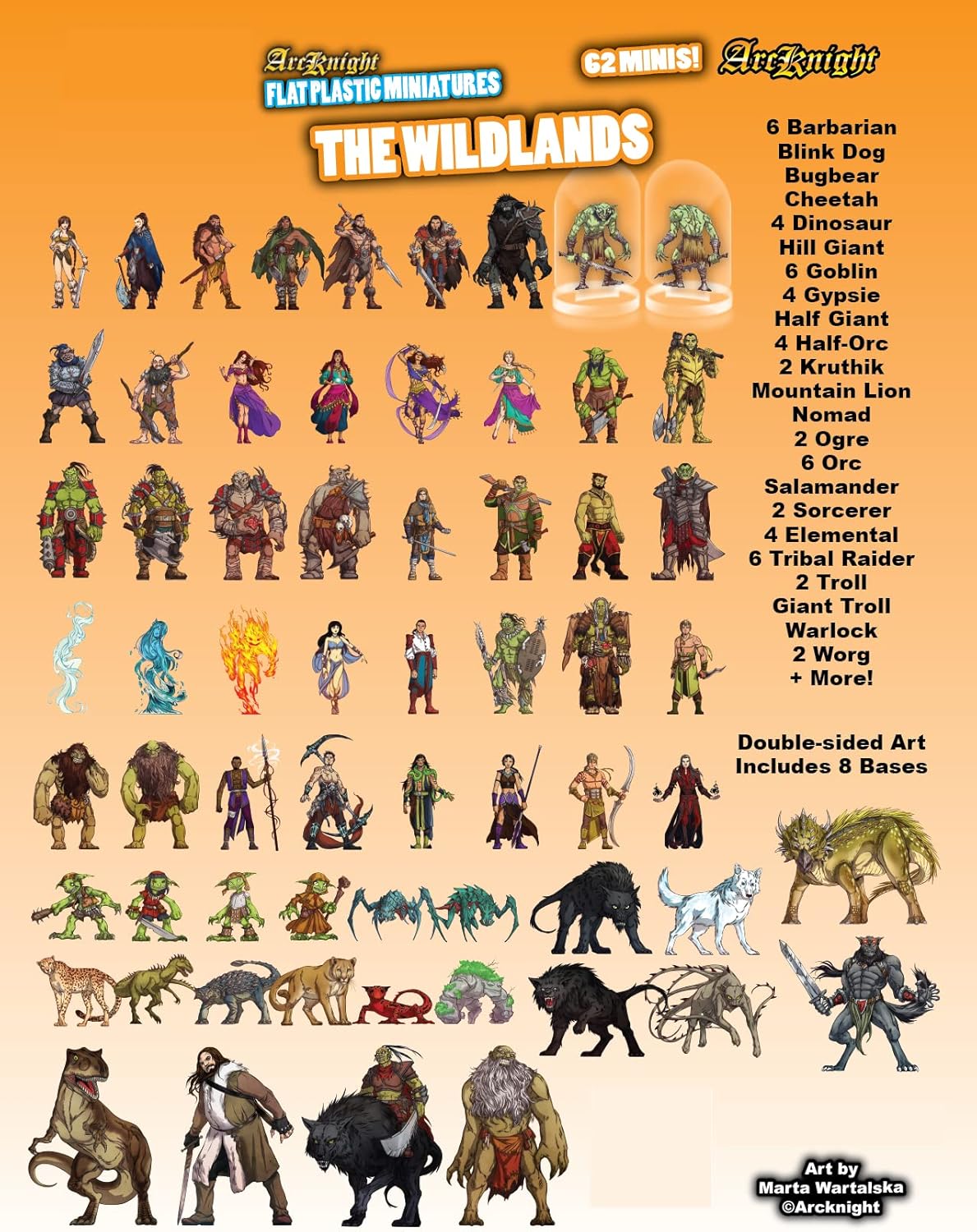Arcknight Flat Plastic Miniatures: Wildlands; 62 Unique Wilderness-Themed Minis for DND 5e and Pathfinder; Affordable, Skinny Figurines for Dungeons and Dragons and Other Tabletop RPG Games