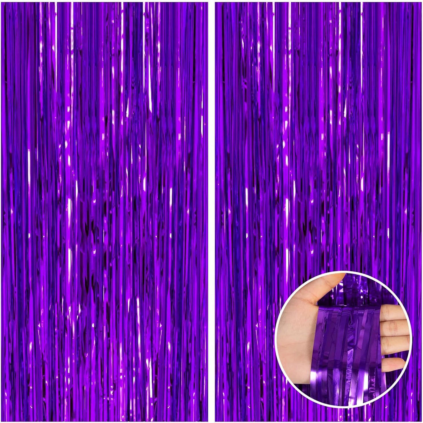 CANREVEL 2 Pack 3.3x8.2 Feet Purple Foil Fringe Backdrop Curtains, Tinsel Streamers for Mermaid Birthday Party Decorations, Graduation, Halloween, Disco Party