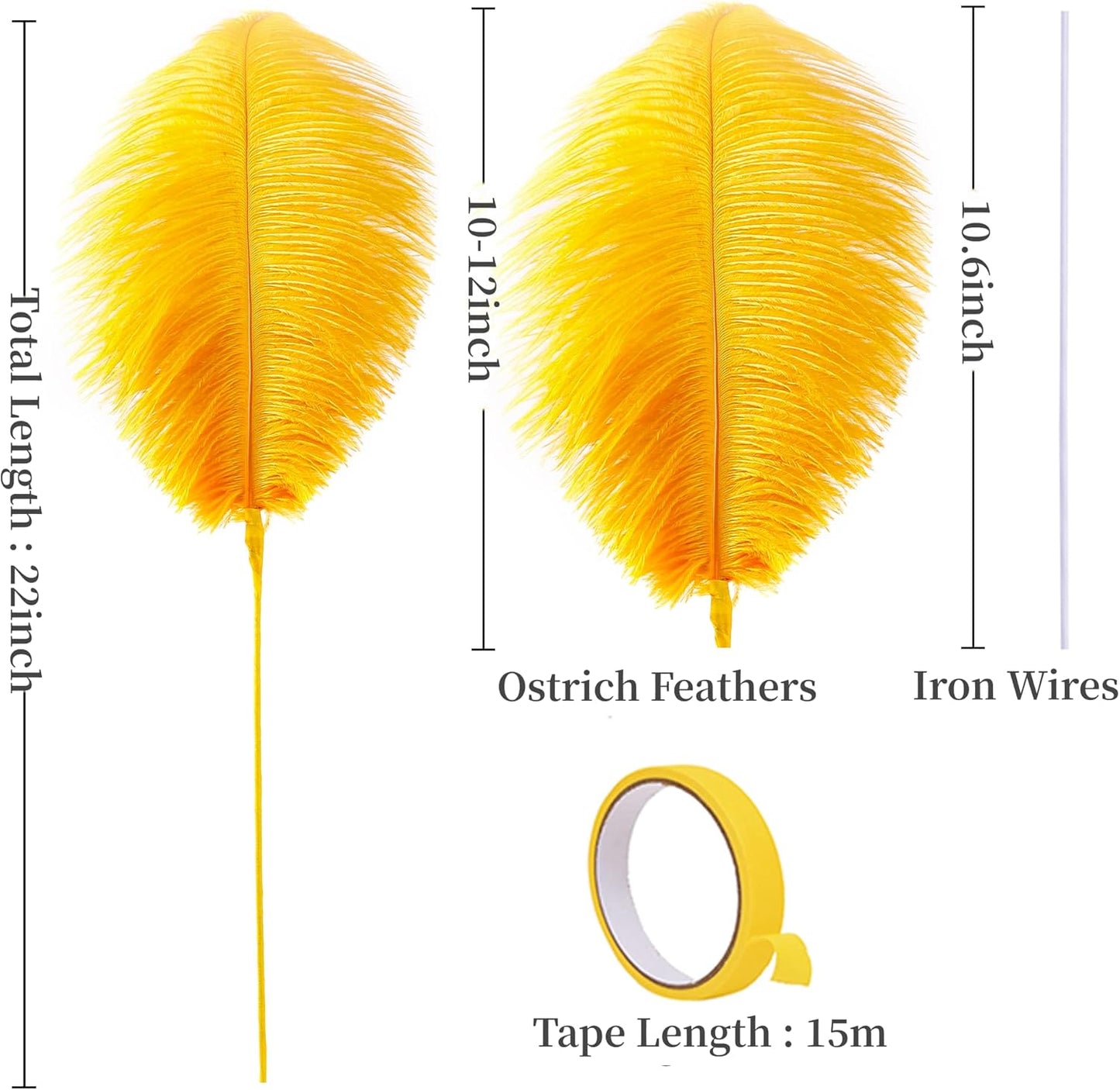 Holmgren Ostrich Feather for Centerpieces - 20pcs Making Kit 22 Inch Gold Ostrich Feathers for Vase, Floral Arrangement, Wedding Party Home Decorations (Luxury Gold)