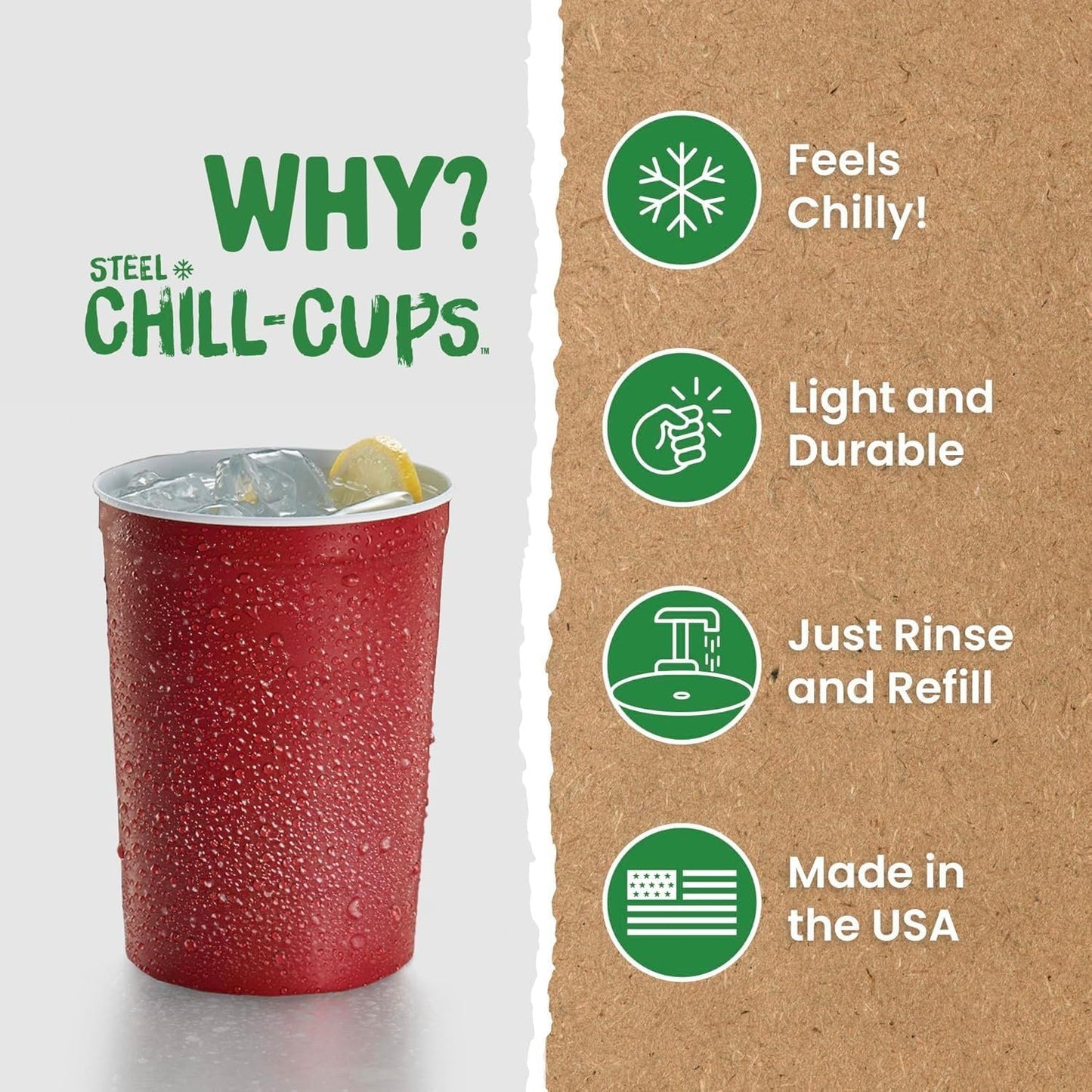16 oz. Party Cups, Perfect for Cold Drinks, Sturdy & Durable, Disposable and 100% Recyclable, Made in USA, Red, 12 Count