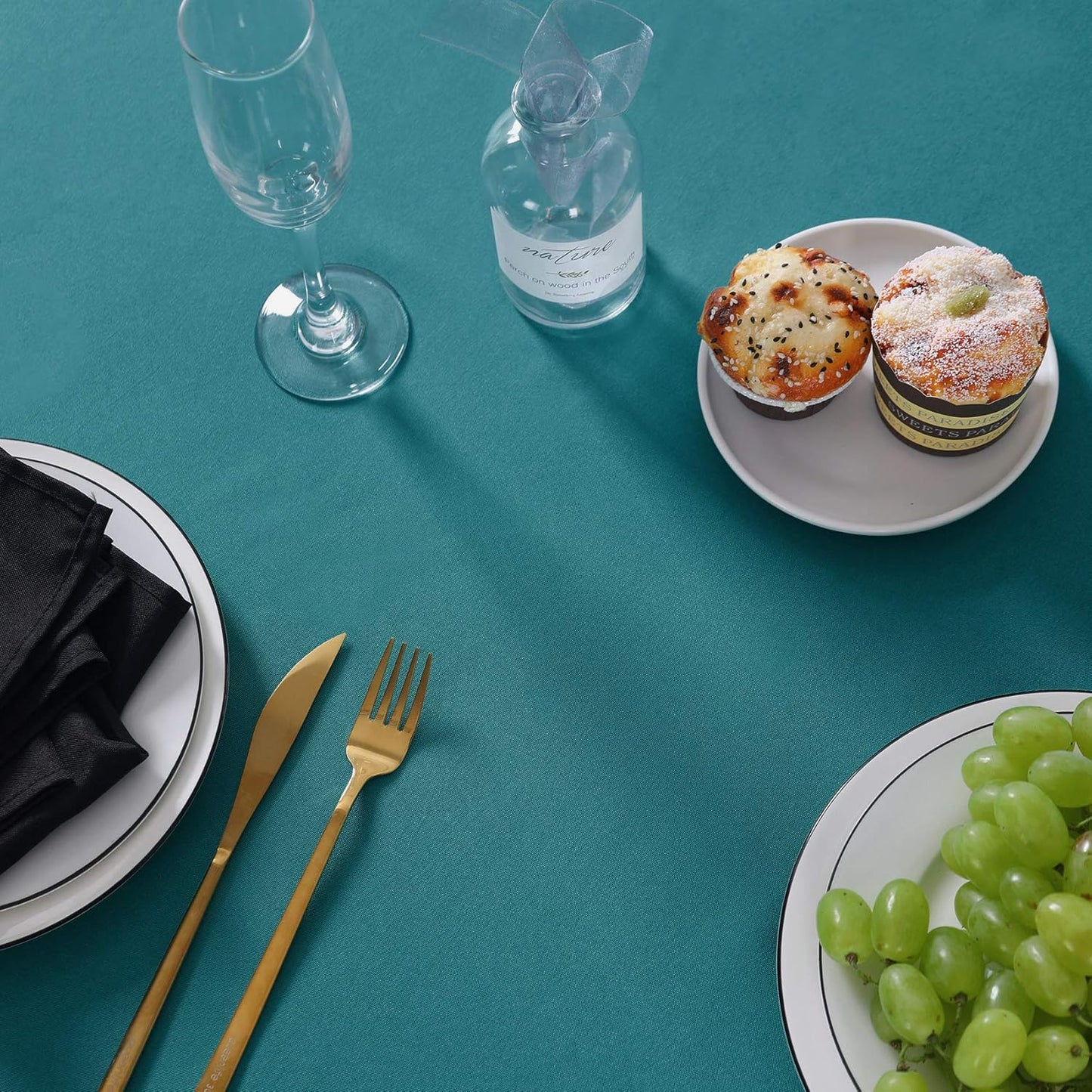 132 inch Round Tablecloth Washable Polyester Table Cloth Decorative Table Cover for Wedding Party Dining Banquet（132 inch,Teal）