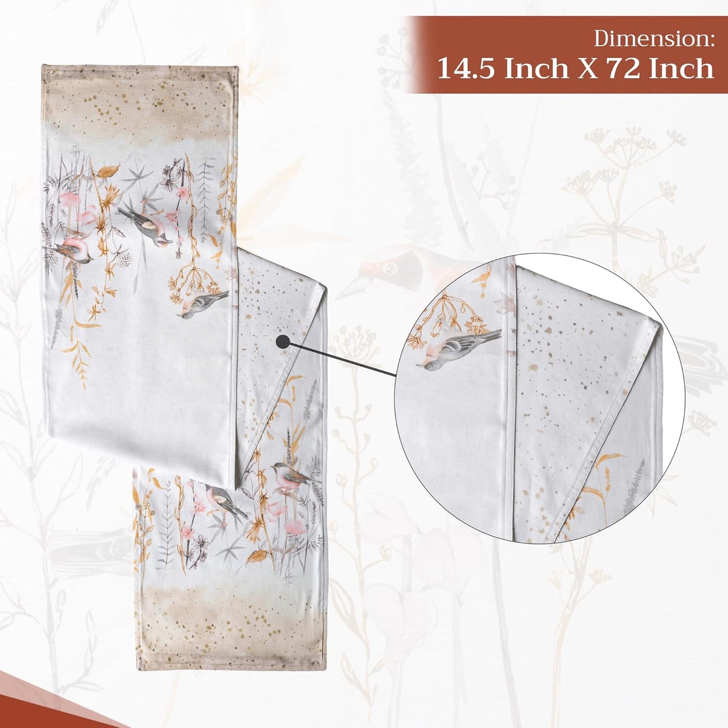 Maison d' Hermine Table runner 100% Cotton Double Layer Table Runners 72 inches long Decorative for Home Kitchen Dining Party Wedding Bridal Shower Spring Summer (Meadow Florals - Beige, 14.50" x 72")