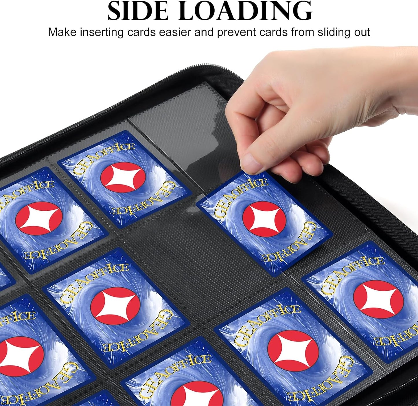 GEAoffice Trading Card Binder 12 Pocket Hold 720 Cards, Premium PU Cover Zipper Collection Binder, Ringless Sturdy Side Loading Card Album Folder for YuGiOh, MTG, TCG, Game & Sports, Non-PVC, Black
