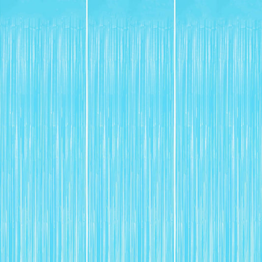3 Pack Foil Fringe Backdrop - Pastel Blue Shiny Tinsel Curtains for Party Decoration/Photo Booth Props - 3.3x8.2 FT Metallic Foil Backdrop for Birthday, Wedding, Graduation, Christmas.