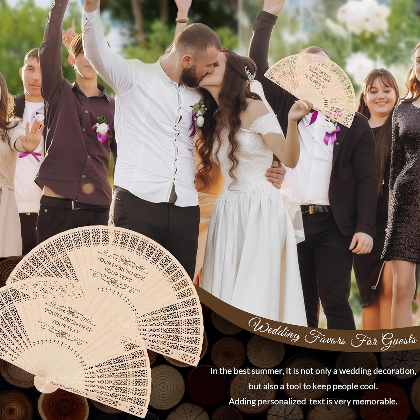50 PCS Custom Fans Personalized Folding Fans for Line Dancing Wooden Hand Fan Wedding Favors Gift for Guests Personalized Fans for Events