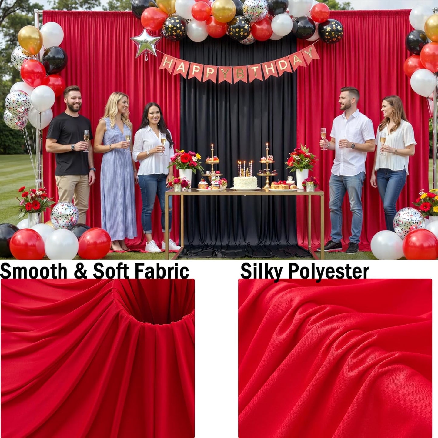 10 Panels 5x10ft Red Backdrop Curtains for Parties, Wrinkle Free Red Photo Backdrop Drapes Back Drop Cloth for Wedding Birthday Photography Baby Shower Background Decor, 50ftx10ft