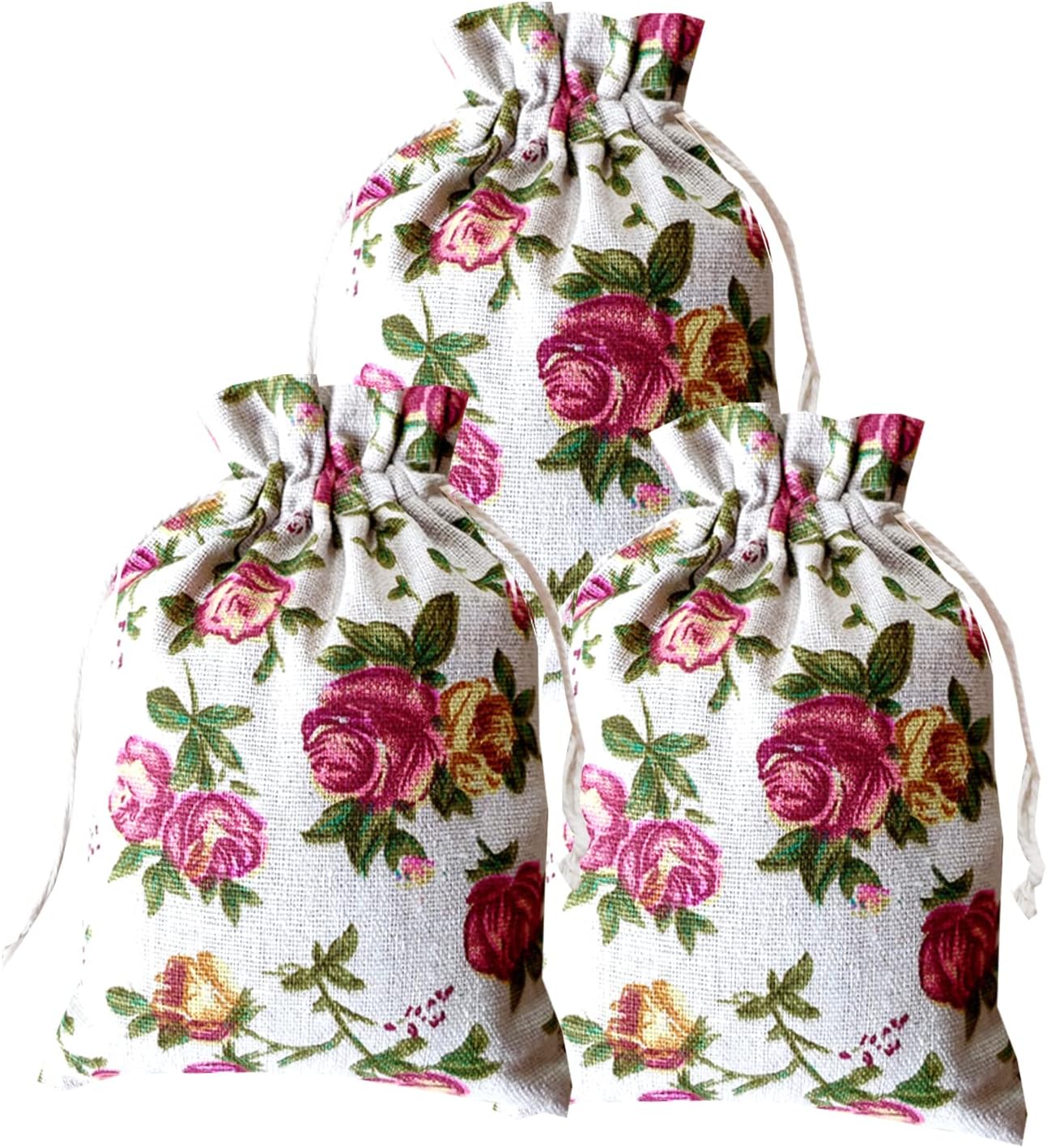 Rose Peony Flower Gift Treat Bags Drawstring Gift Bag Vintage Floral Favor Goodies Bag for Birthday Party ,Mother's Day, Valentine's Day, Wedding,Bridal Shower,Spring Easter Party Decorations