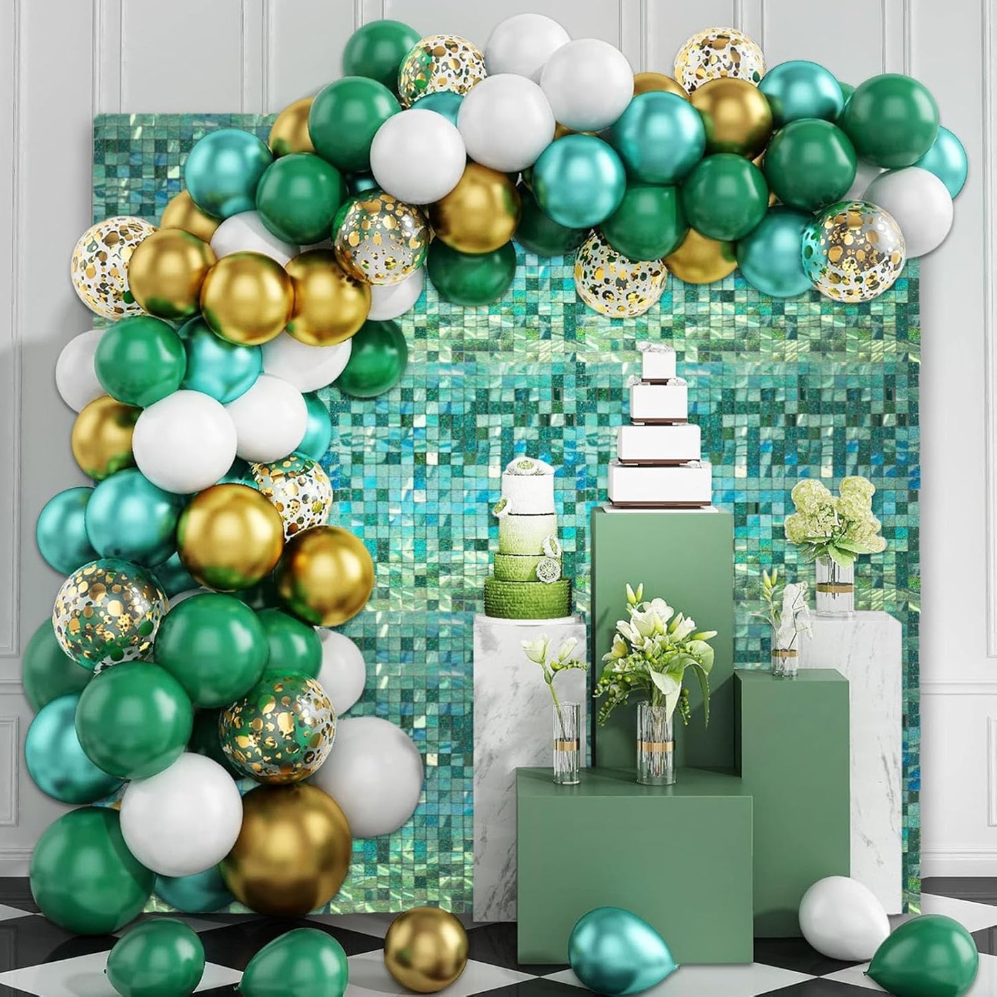 12PCS Light Green Shimmer Wall Backdrop, Laser Square Sequin Photo Backdrops Panel, Glitter Wall Background for Birthdays, Weddings, Christmas, Engagements, Disco Bachelorette Party Decor (3FTx4FT)