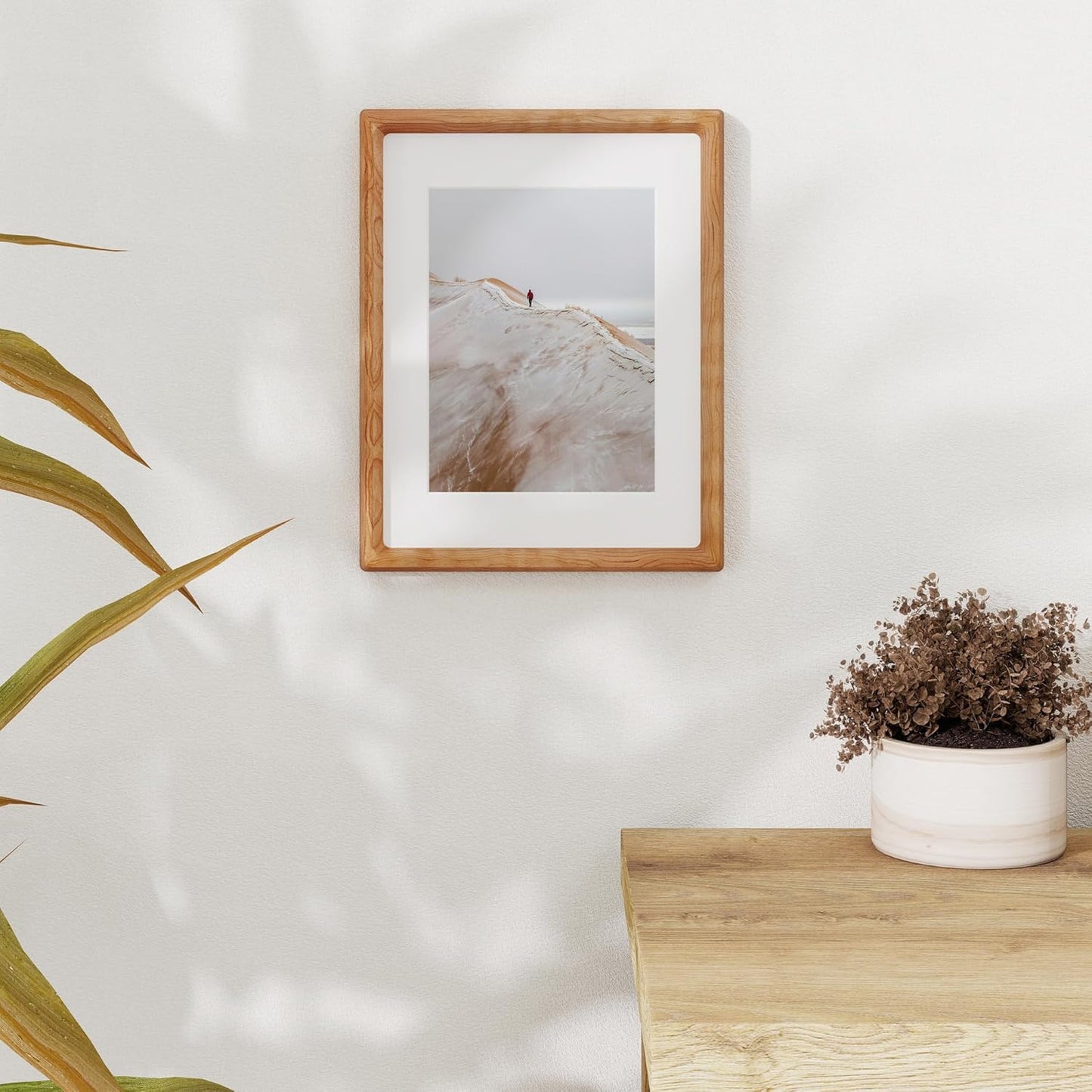 8.5x11 Picture Frame USA-Sourced Natural Cherry Wood Solid Original Wood Photo Frame Rounded Corner with Mat to 6x8 Picture Display with Real Glass Family Picture, Wedding Picture, Photo, Certificate