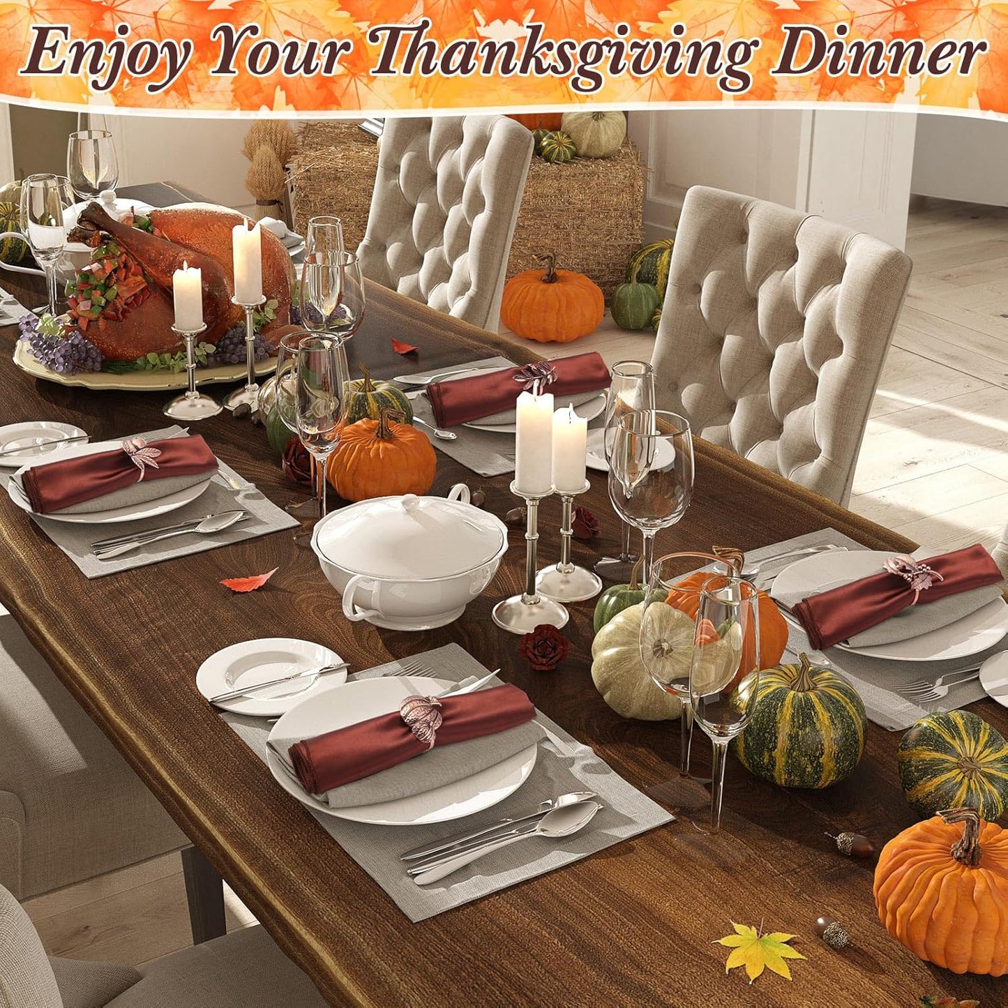 Remerry 8 Pcs Thanksgiving Napkin Ring Harvest Fall Leaf Pumpkin Holders Retro Alloy Metal Napkin Ring Buckle for Thanksgiving Wedding Table Supplies(Fruit and Vegetable)