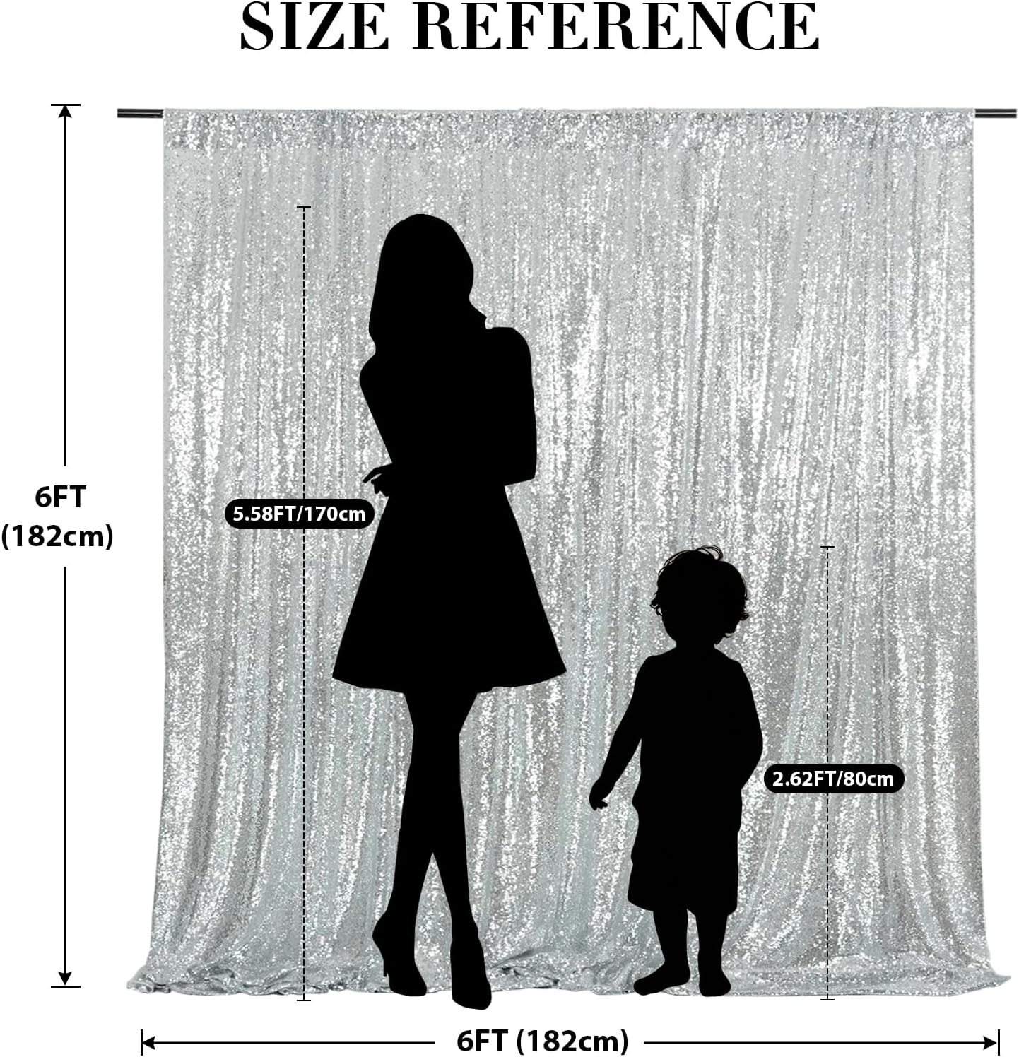 Eternal Beauty Silver Sequin Backdrop, 6x6 Ft Glitter Background Curtains for Shimmer Photography Party Wedding Birthday Back Drop Decor