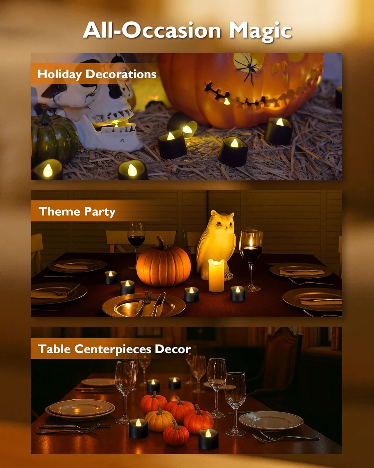 Homemory 12pcs Black Remote Timer LED Tea Lights Candles, 400+Hours Flickering Flameless Battery Votive Tealights for Tabletop Lighting, Centerpieces Decor, Holiday, Warm White Glow