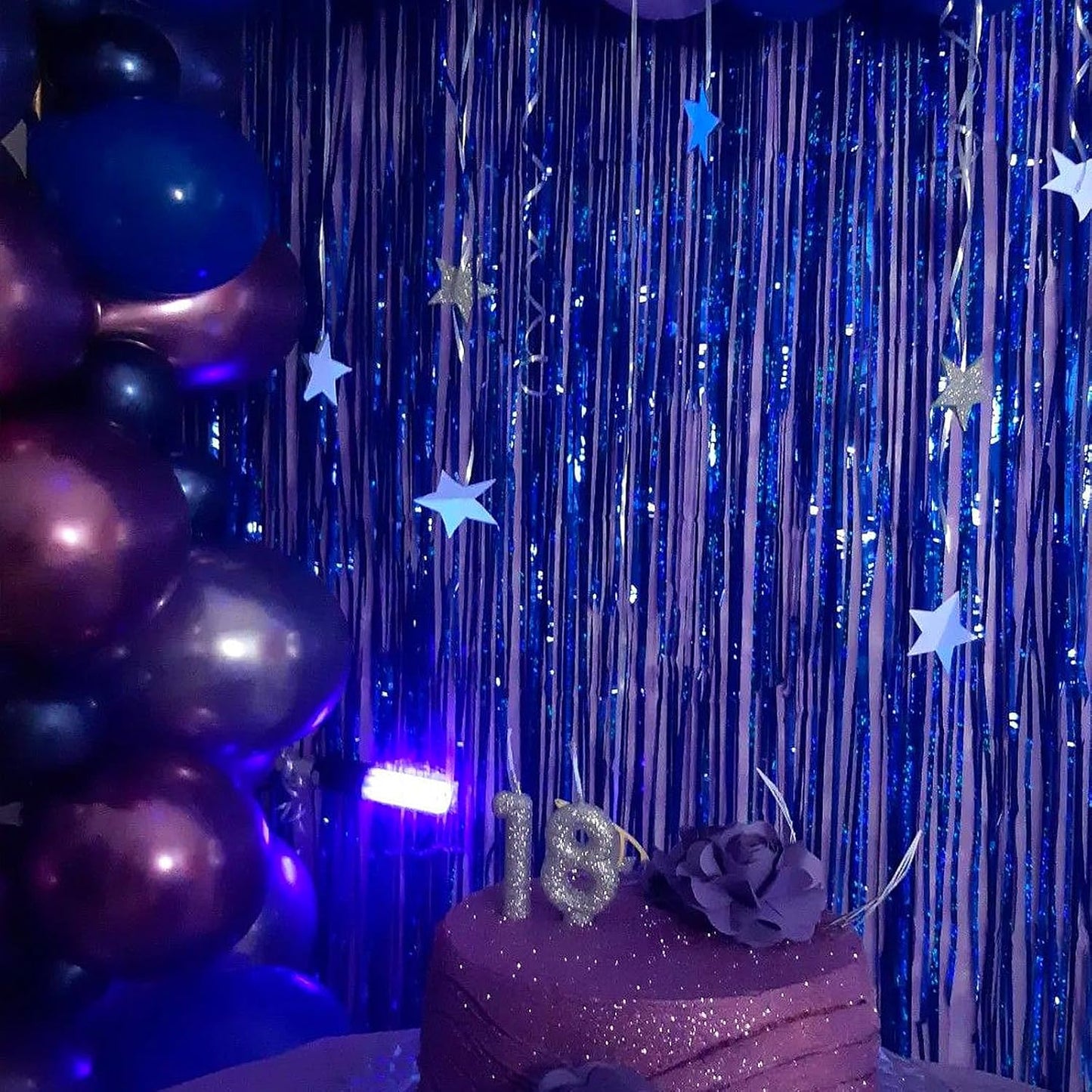 CANREVEL 2 Pack 3.3x8.2 Feet Blue Foil Fringe Backdrop Curtains, Glitter Tinsel Streamers Birthday Party Decorations, Fringe Backdrop for Birthday Baby Shower Mermaid Under The Sea Ocean Frozen Party