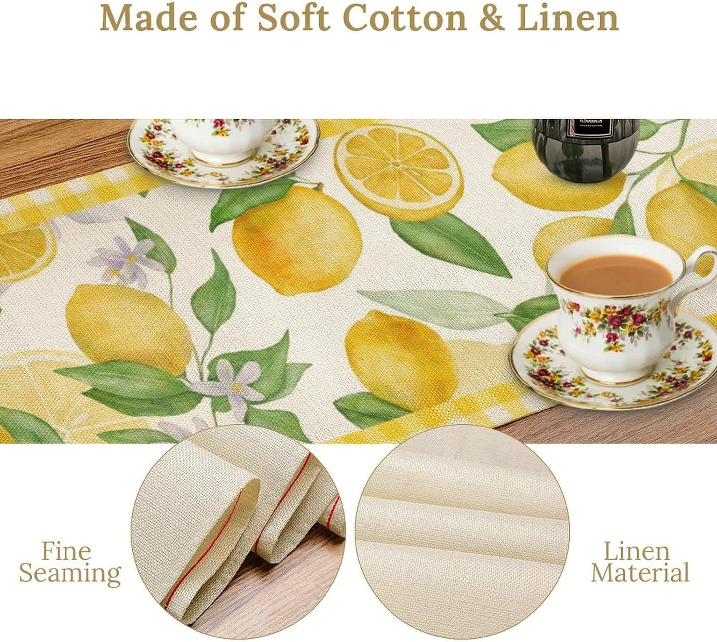 Lemon Table Runner,Yellow White Buffalo Plaid Summer Table Runner for Kitchen Dining Table Home Party Decoration 13x90 Inch