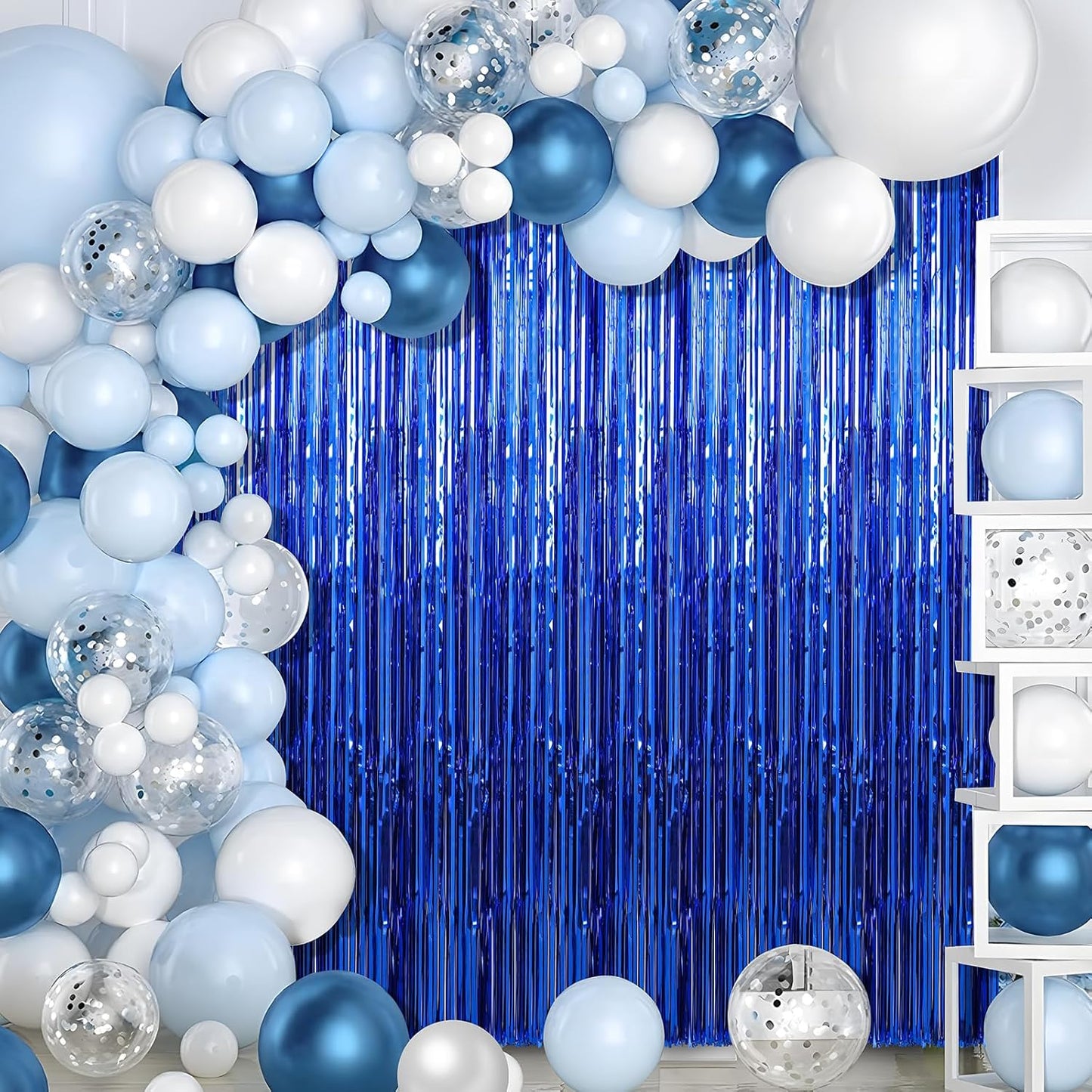 2 Pack Blue Foil Fringe Curtains Streamers Party Decorations 3.3 x 8.2 ft, Blue Tinsel Curtain Fringe Backdrop for Parties, Door Fringe Birthday Streamers, Photo Booth Backdrops, Party Decor