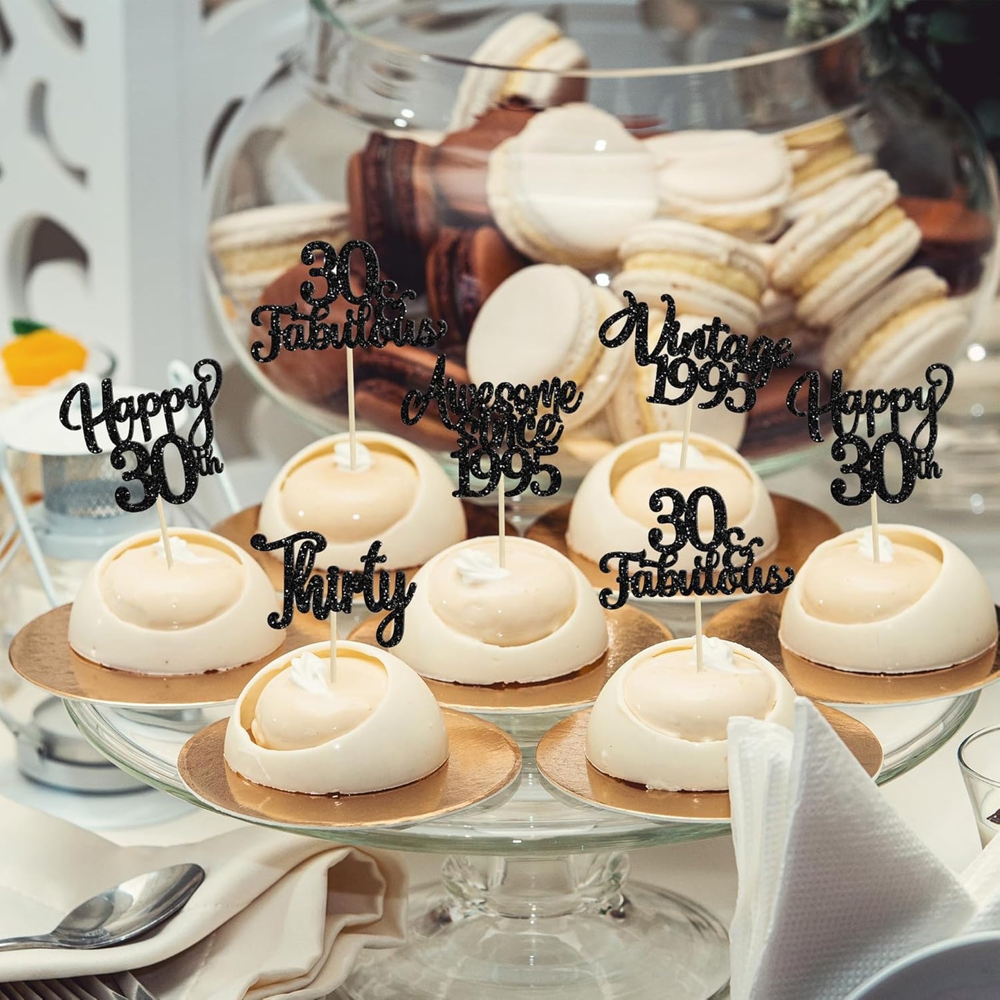30Pcs Happy 30th Birthday Cupcake Toppers Glitter Thirty Vintage 1995 Cupcake Picks Cheers to 30 Fabulous Cake Decorations for 30th Birthday Wedding Anniversary Party Supplies Black