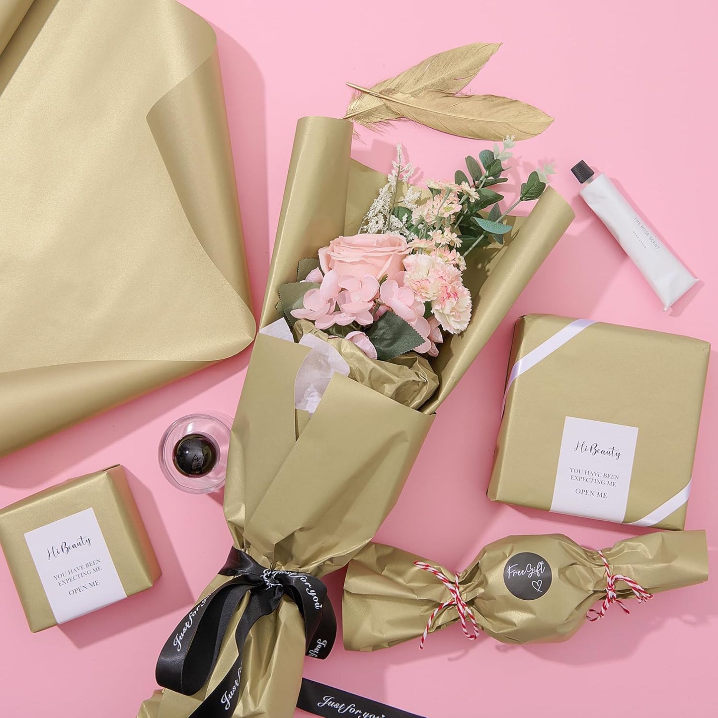 Matte Wrapping Paper Roll - Solid Color Pearly 17.3Inches X 39.4Feet Beige Gold Shimmer Gift Wrapping Paper Roll Elegant Lustre Paper for Wedding,Valentine's Day,Birthday, Christmas PAP11BG