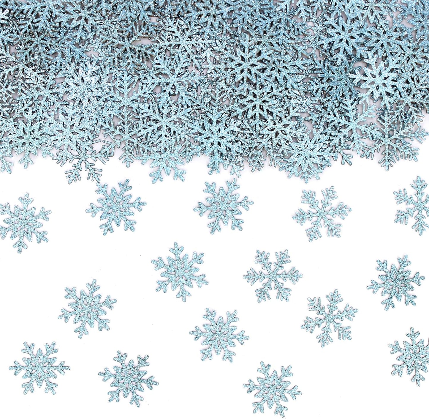 200PC Blue Glitter Snowflake Confetti Winter Wonderland Table Decorations Snowflakes Table Scatter for Christmas Birthday Baby Shower Party Decor Supplies