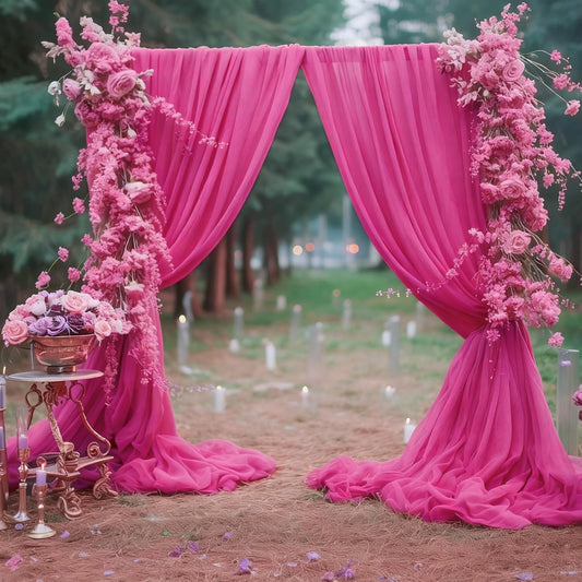 10ft x 10ft Hot Pink Backdrop Curtains, Wrinkle-Free Sheer Chiffon Fabric Photo Backdrop Drapes for Wedding Arch Party Ceremony Stage Photography Decorations