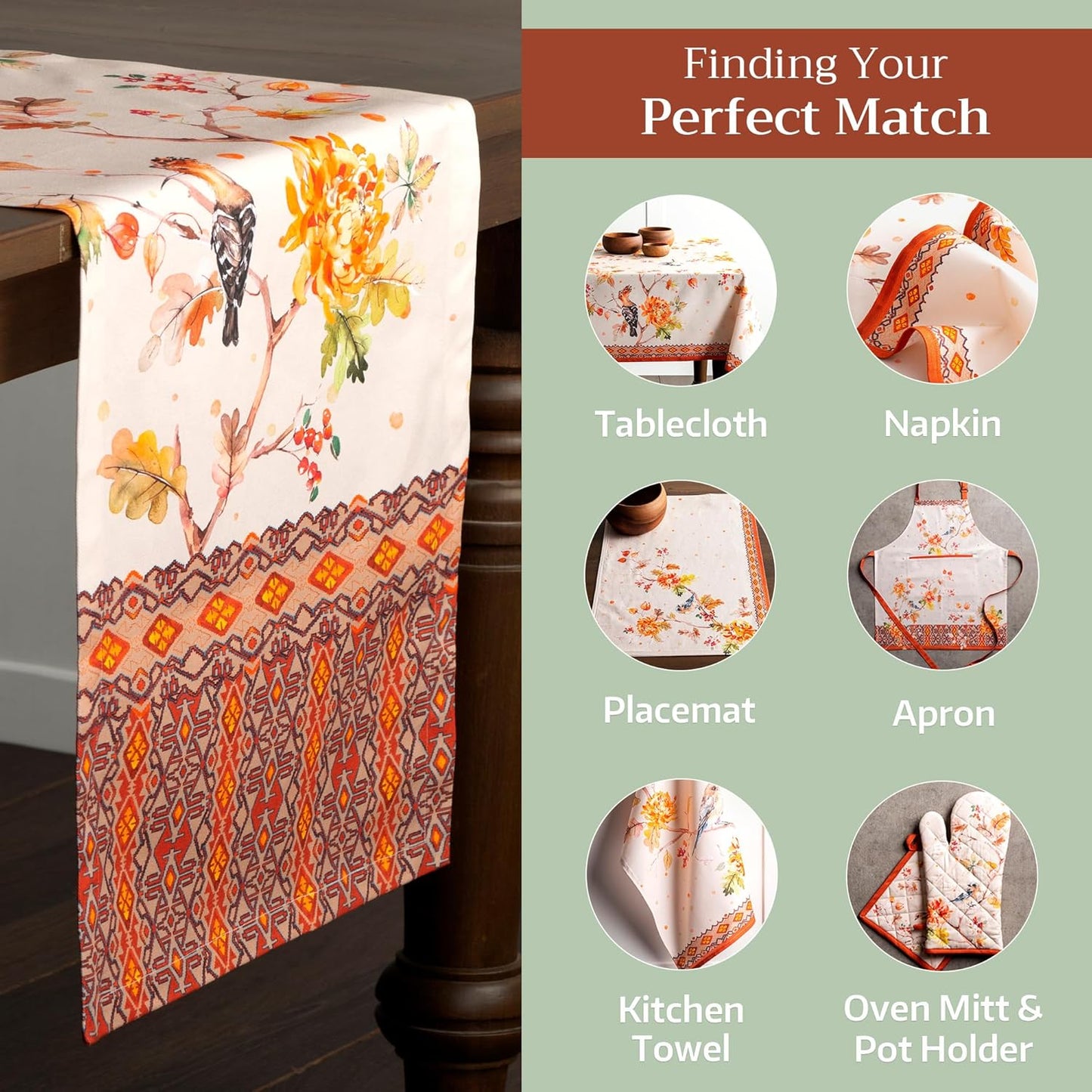 Maison d' Hermine Table Runner 100% Cotton Single Layer Table Runners 72 inches Long for Thanksgiving Christmas Decorations Home Kitchen Dining Party Wedding (Kelim - Prairie, 14.5" x 72")