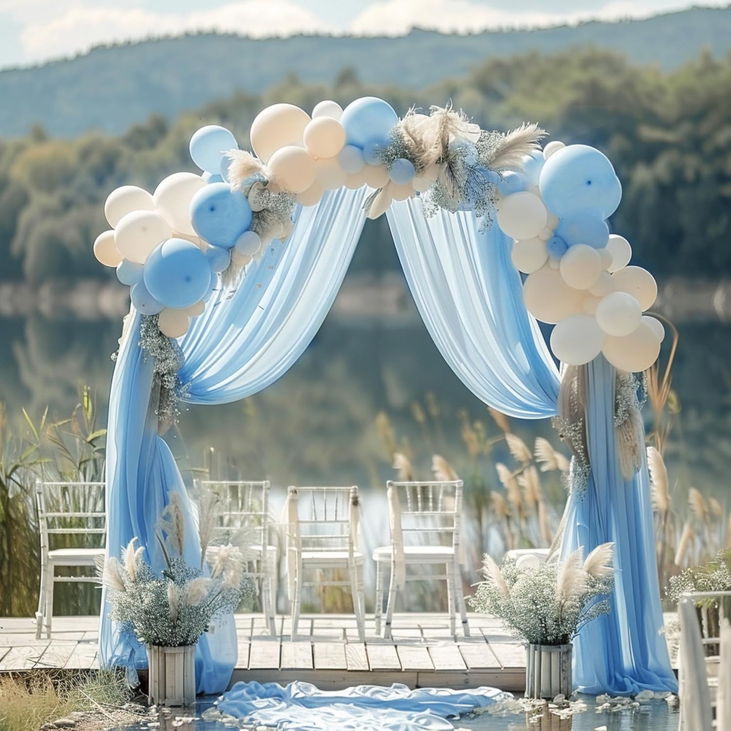 Wokceer Wedding Arch Draping Fabric 2 Panels 28.7" x 20FT Dusty Blue Drapes Sheer Fabric Backdrop Arch Draping Fabric for Wedding Ceremony Birthday Party Bridal Shower Decoration