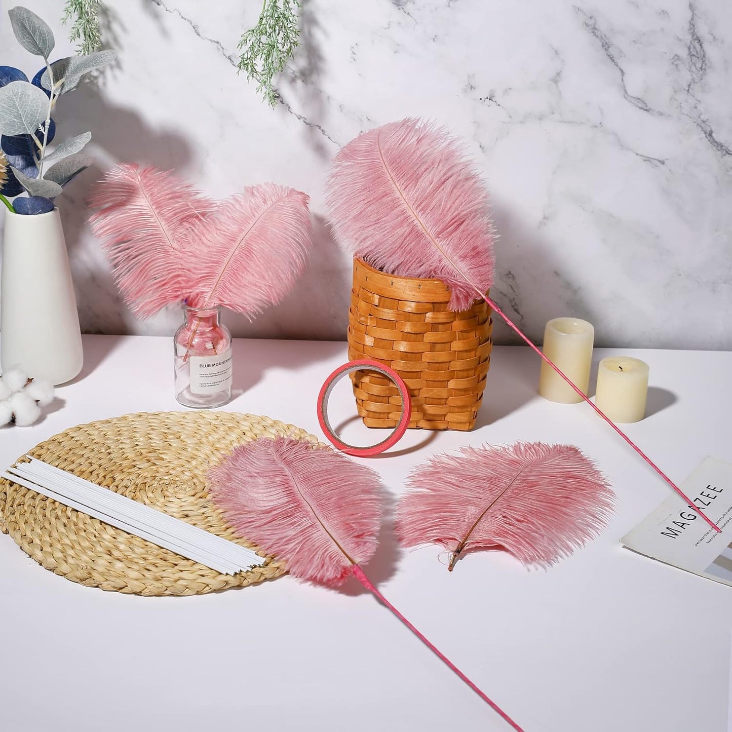 Holmgren Pink Craft Ostrich Feathers - 20pcs Making Kit 22 Inch Ostrich Feathers for Vase, Floral Arrangement, Wedding Party Centerpieces Home Decorations (Lotus Pink)