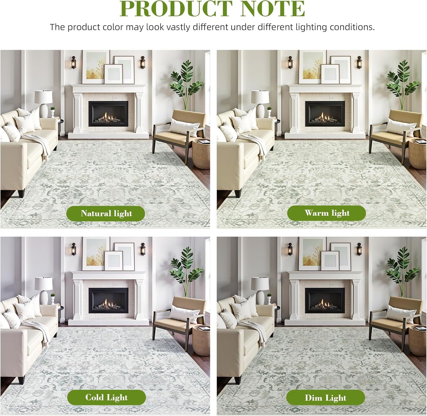 Beige Green Area Rugs 6x9 for Living Room, Washable Vintage Rugs for Bedroom, Distressed Throw Rug, Non Slip Rug Carpet for Bedroom Dining