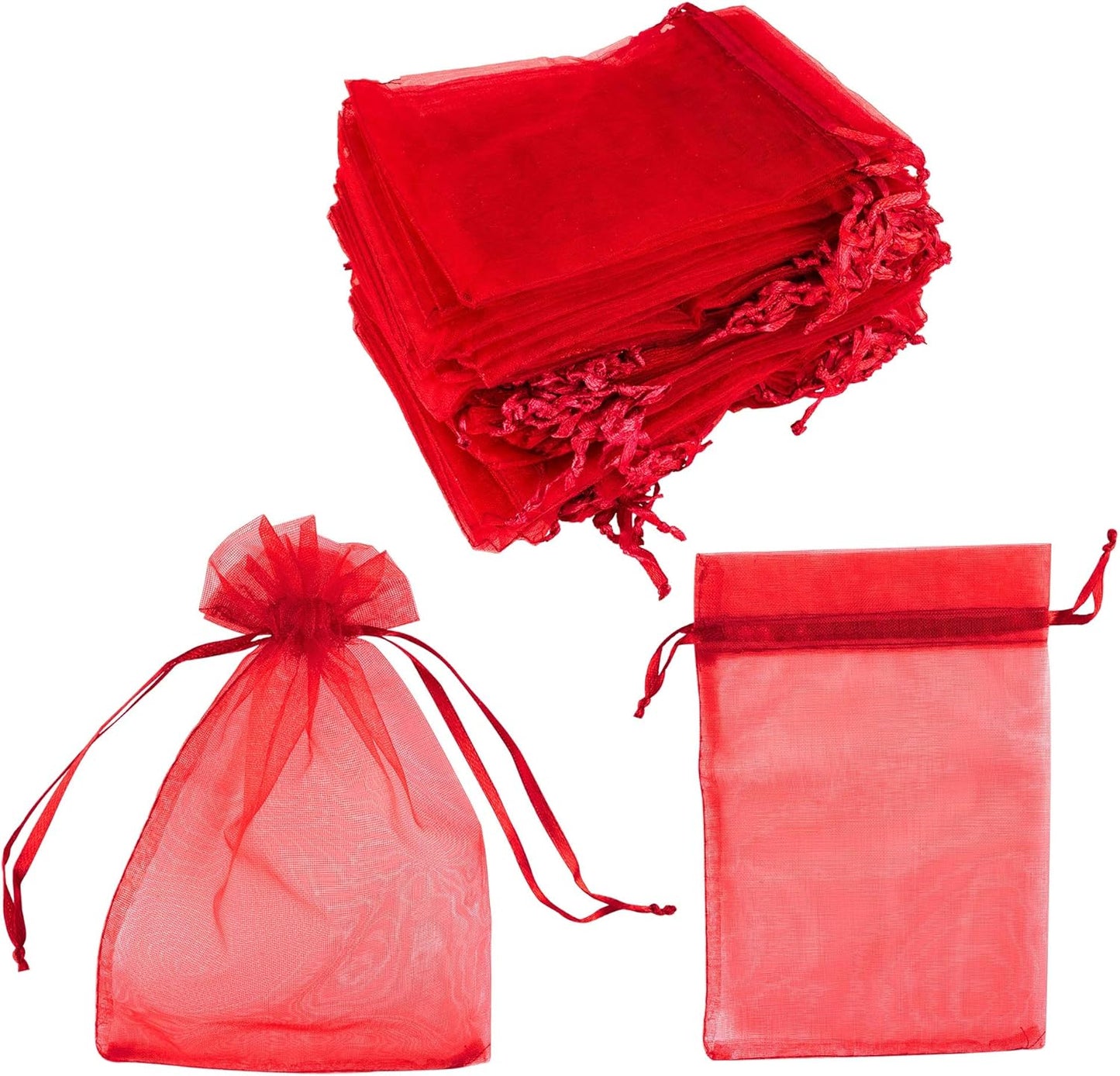 Super Z Outlet 100 Pack 5x7 Inch Mini Sheer Drawstring Organza Transparent Bags Jewelry Sack Pouches for Wedding, Party Decorations, Arts & Crafts Gifts (Red)