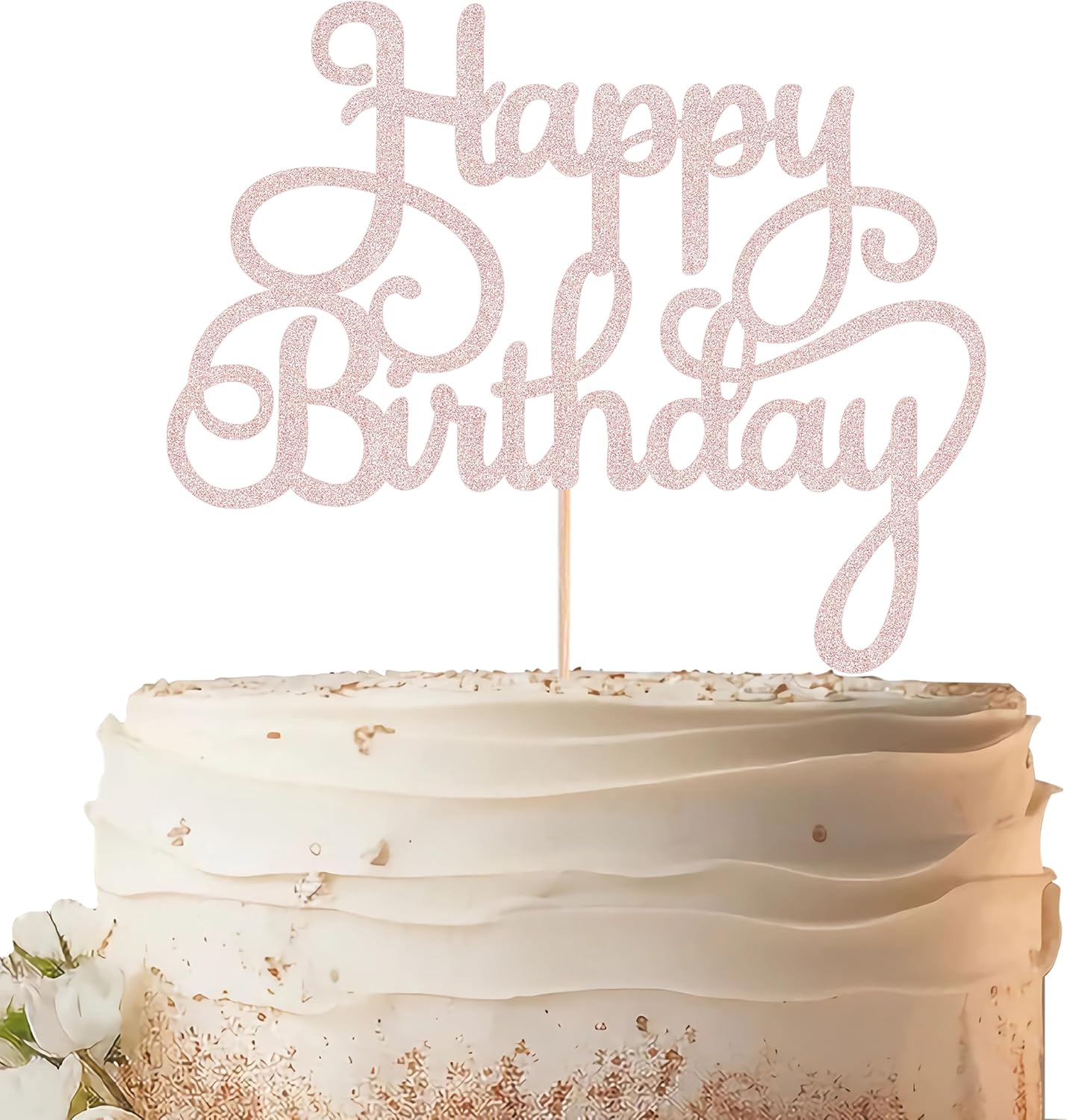 Happy Birthday Cake Topper - Rose Gold Glitter Birthday Party Cake Decoration Supplies - Happy Birthday Cake Decor, for Anniversary/Birthday Party Supplies Photo Booth Props