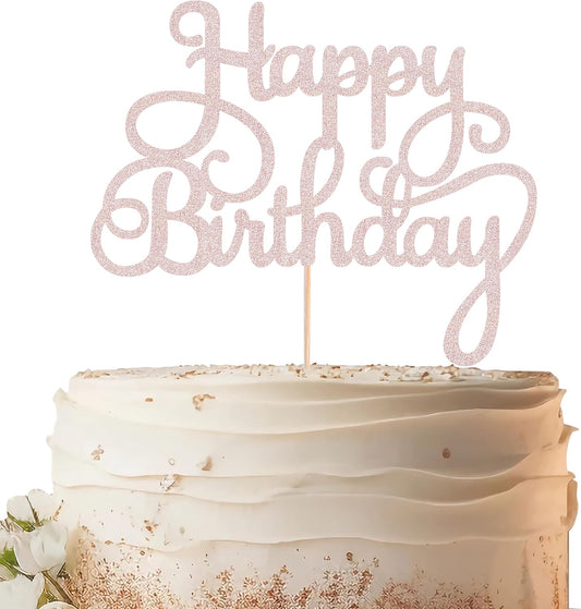 Happy Birthday Cake Topper - Rose Gold Glitter Birthday Party Cake Decoration Supplies - Happy Birthday Cake Decor, for Anniversary/Birthday Party Supplies Photo Booth Props