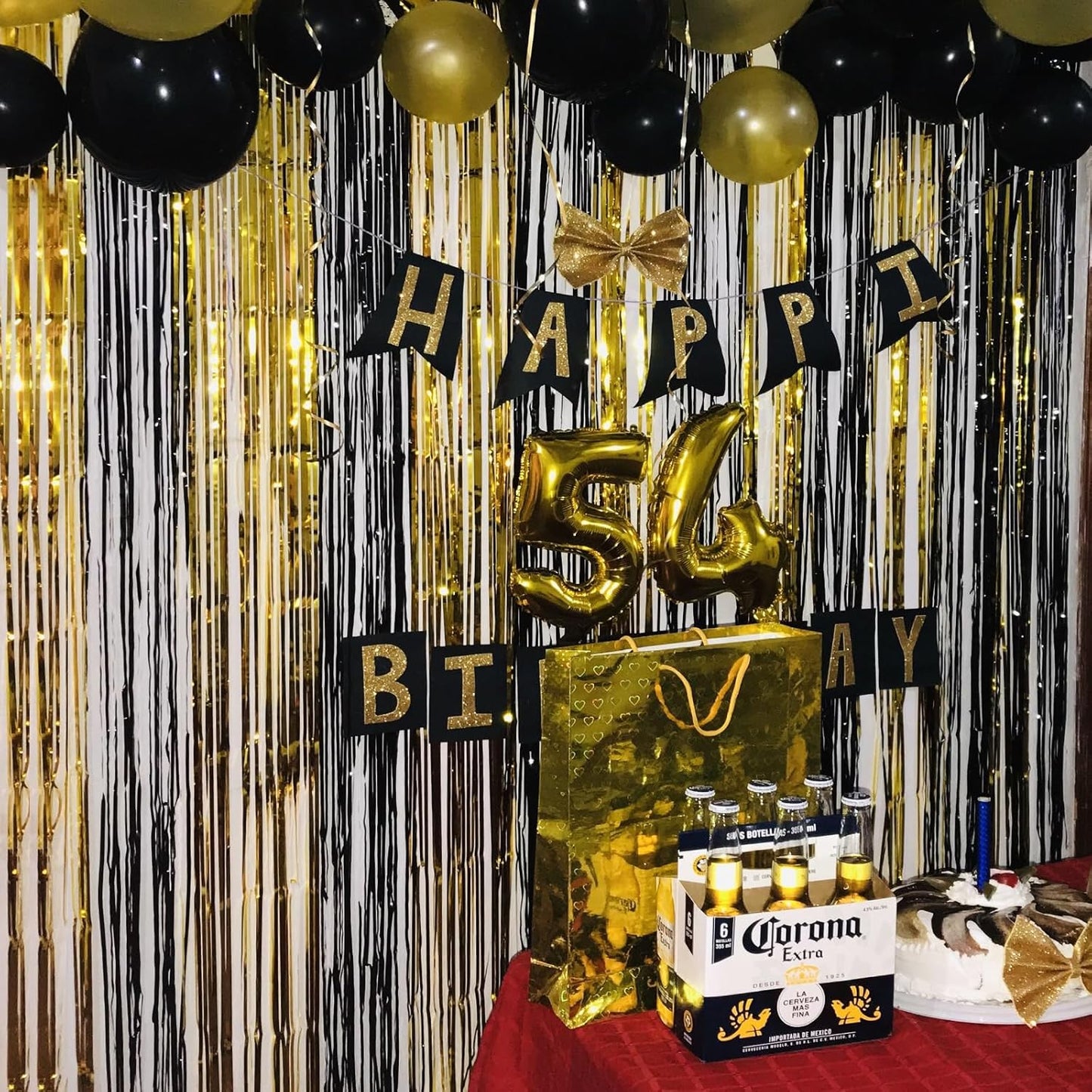 CANREVEL 2 Pack 3.3x8.2 Feet Black and Gold Foil Fringe Backdrop Curtains, Tinsel Streamers Birthday Party Decorations, Fringe Backdrop for Graduation, Baby Shower, Happy New Year, Disco Party