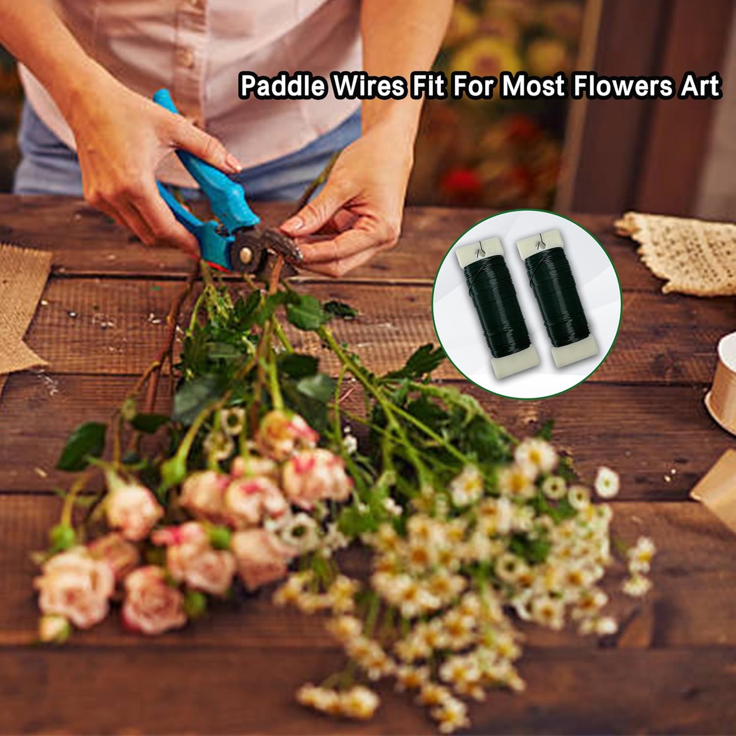 Green Floral Wire 1 Pack 38 Yards 22 Gauge Flexible Paddle Craft Wire for Wreath Making, Christmas Tree, Floral Arrangements and DIY Crafts