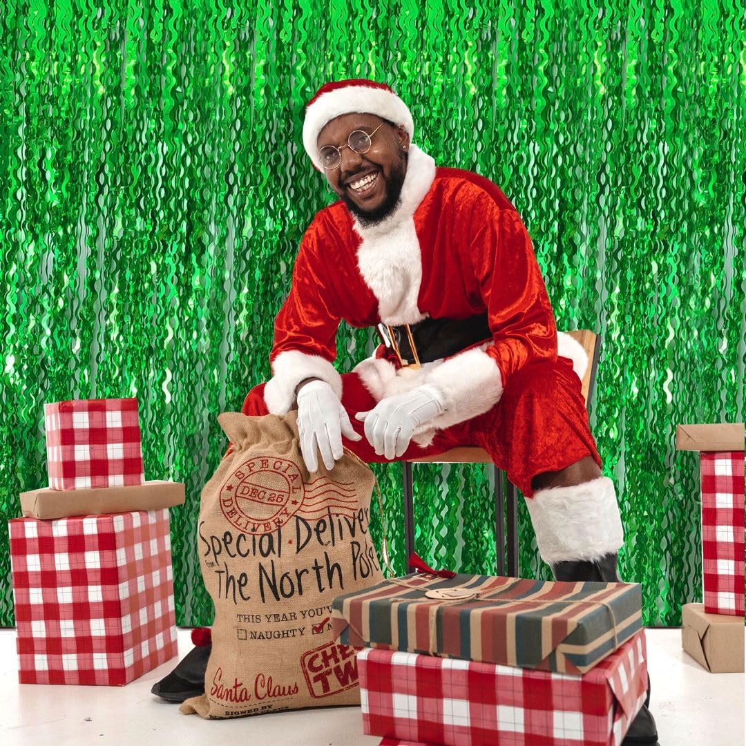 Green Streamers Foil Fringe Curtains Fringe Backdrop Curtains, Football Party Decorations, Green Birthday Decorations for Boy, Christmas Favor, Dinosaur Birthday Decor, Jungle Party Decorations